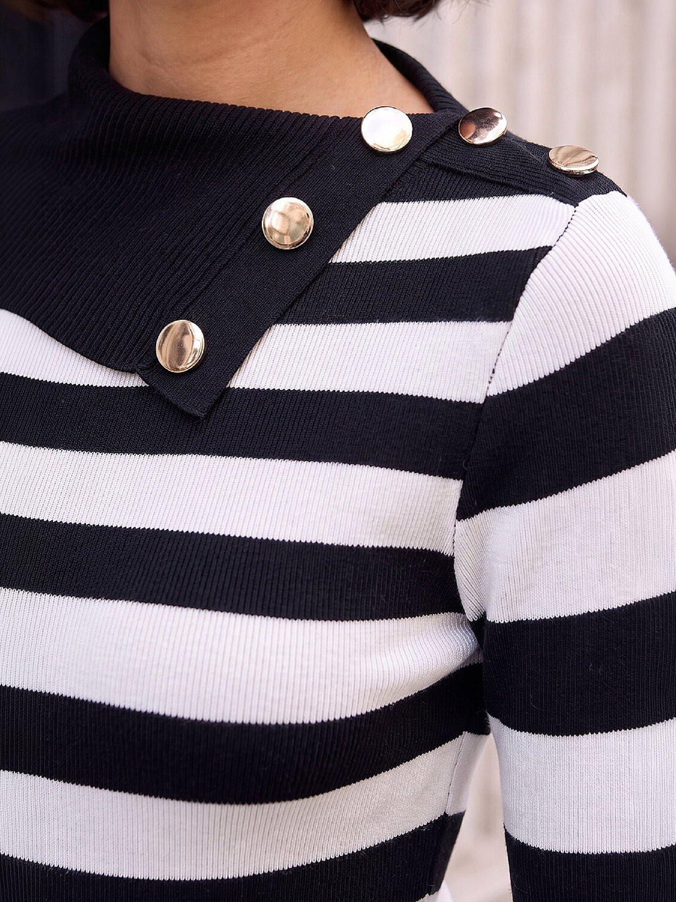 Image 2 of 4 of Roman Womens Striped Silver Button Jumper - Black