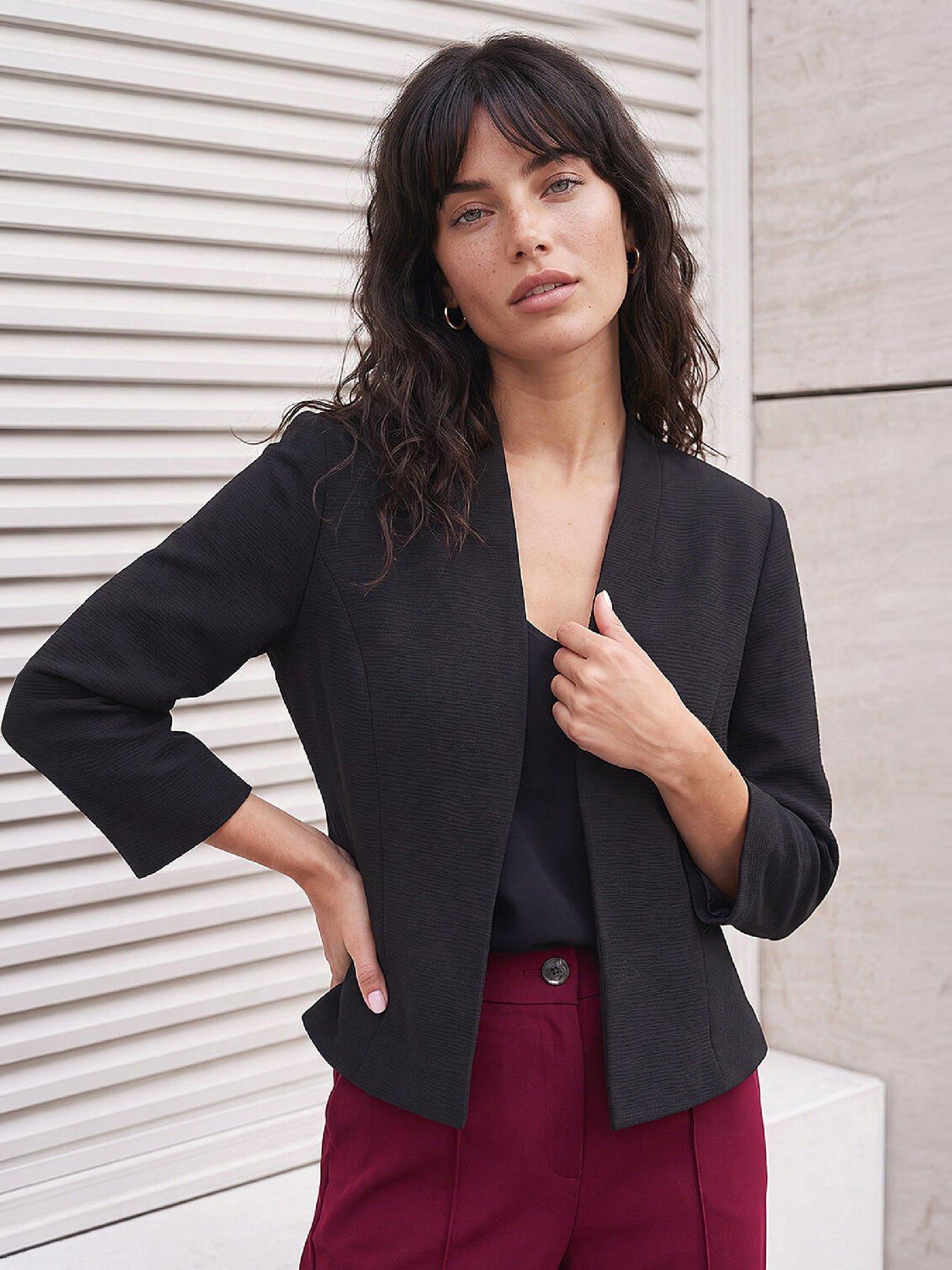 Image 1 of 4 of Roman Womens Textured Peplum Smart Jacket - Black