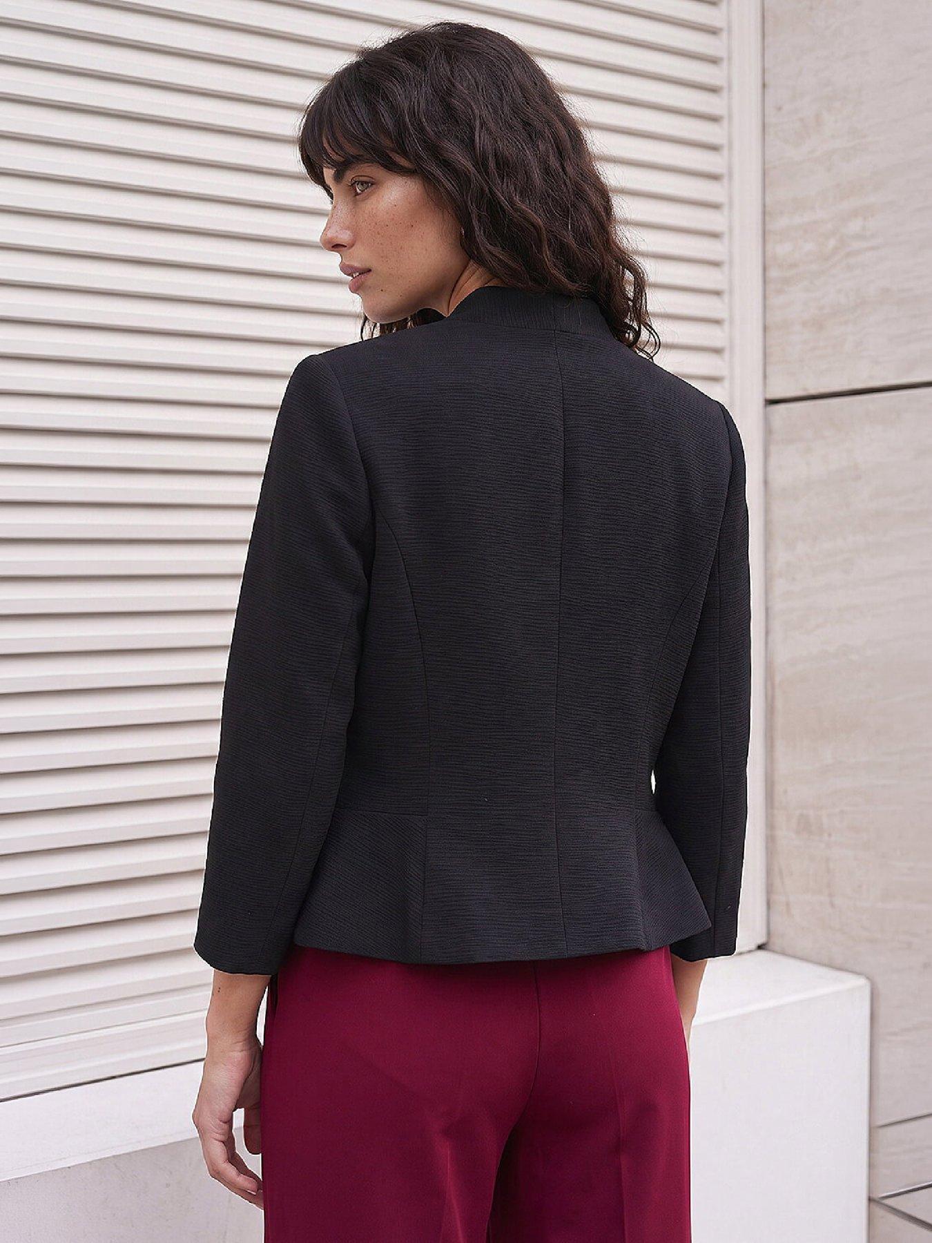 Image 3 of 4 of Roman Womens Textured Peplum Smart Jacket - Black