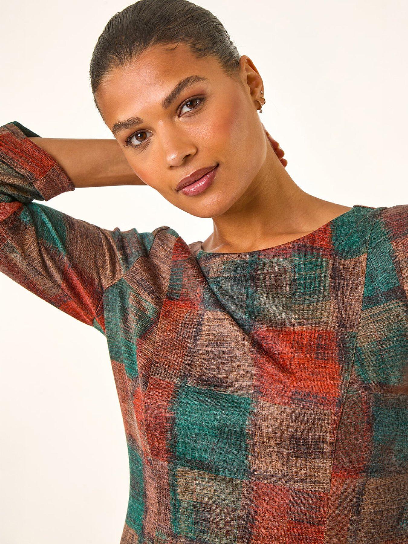 Image 2 of 4 of Roman Womens Patchwork Print Shift Pocket Dress - Orange