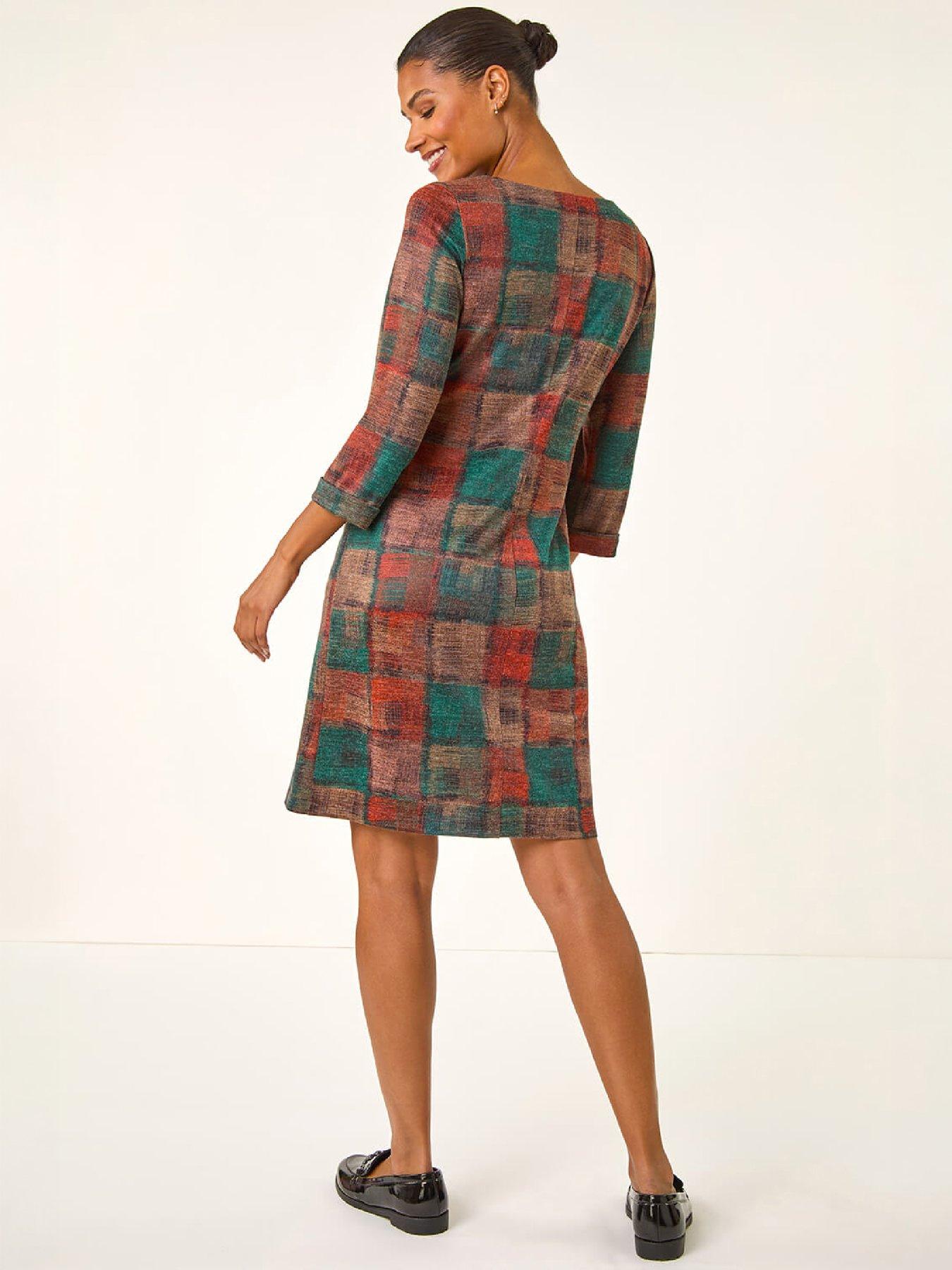 Image 3 of 4 of Roman Womens Patchwork Print Shift Pocket Dress - Orange