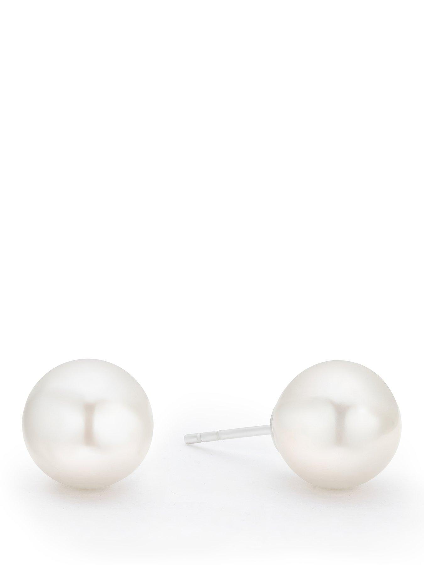 Image 1 of 2 of Ernest Jones Sterling Silver 8.5mm White Round Cultured Freshwater Pearl Stud Earrings