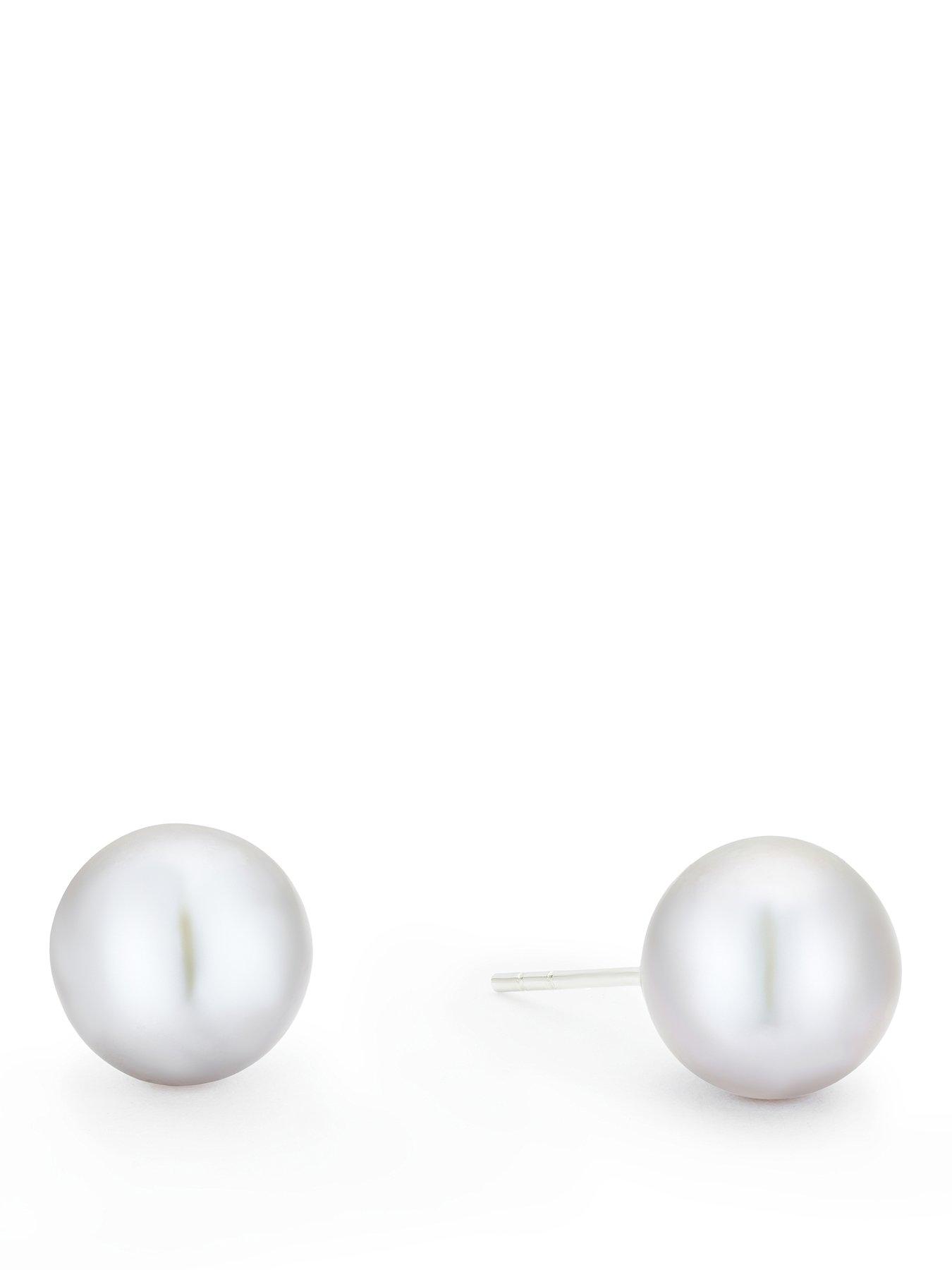 Image 1 of 2 of Ernest Jones Sterling Silver 8mm Grey Round Cultured Freshwater Pearl Stud Earrings