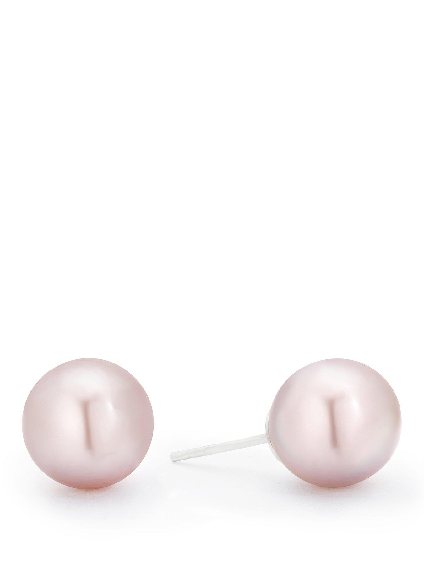 Image 1 of 2 of Ernest Jones Sterling Silver 8mm Pink Round Cultured Freshwater Pearl Stud Earrings