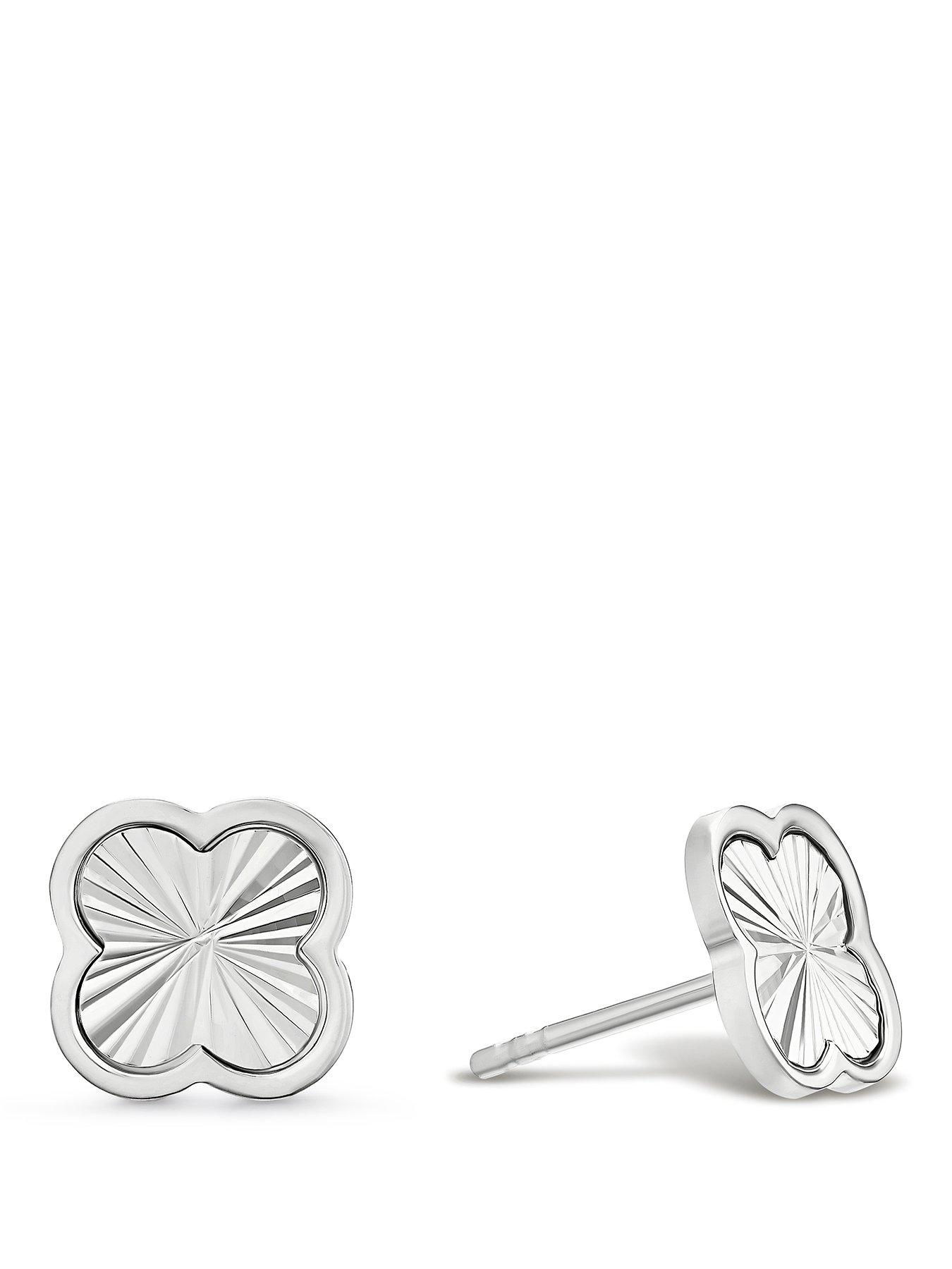 Image 1 of 2 of Ernest Jones Sterling Silver Diamond Cut Clover Stud Earrings