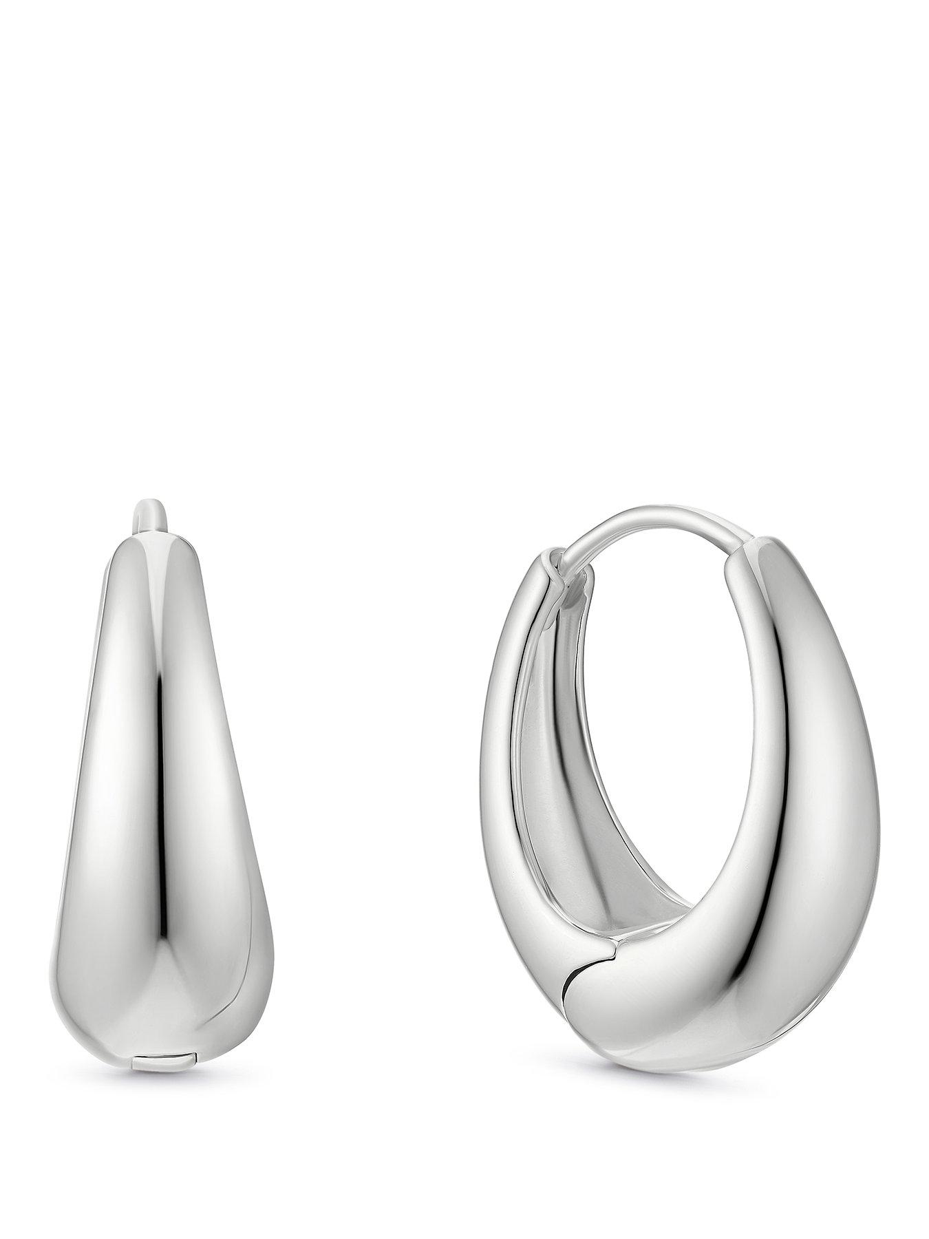 Image 1 of 2 of Ernest Jones Sterling Silver Oval Shaped Graduated Hoop Earrings