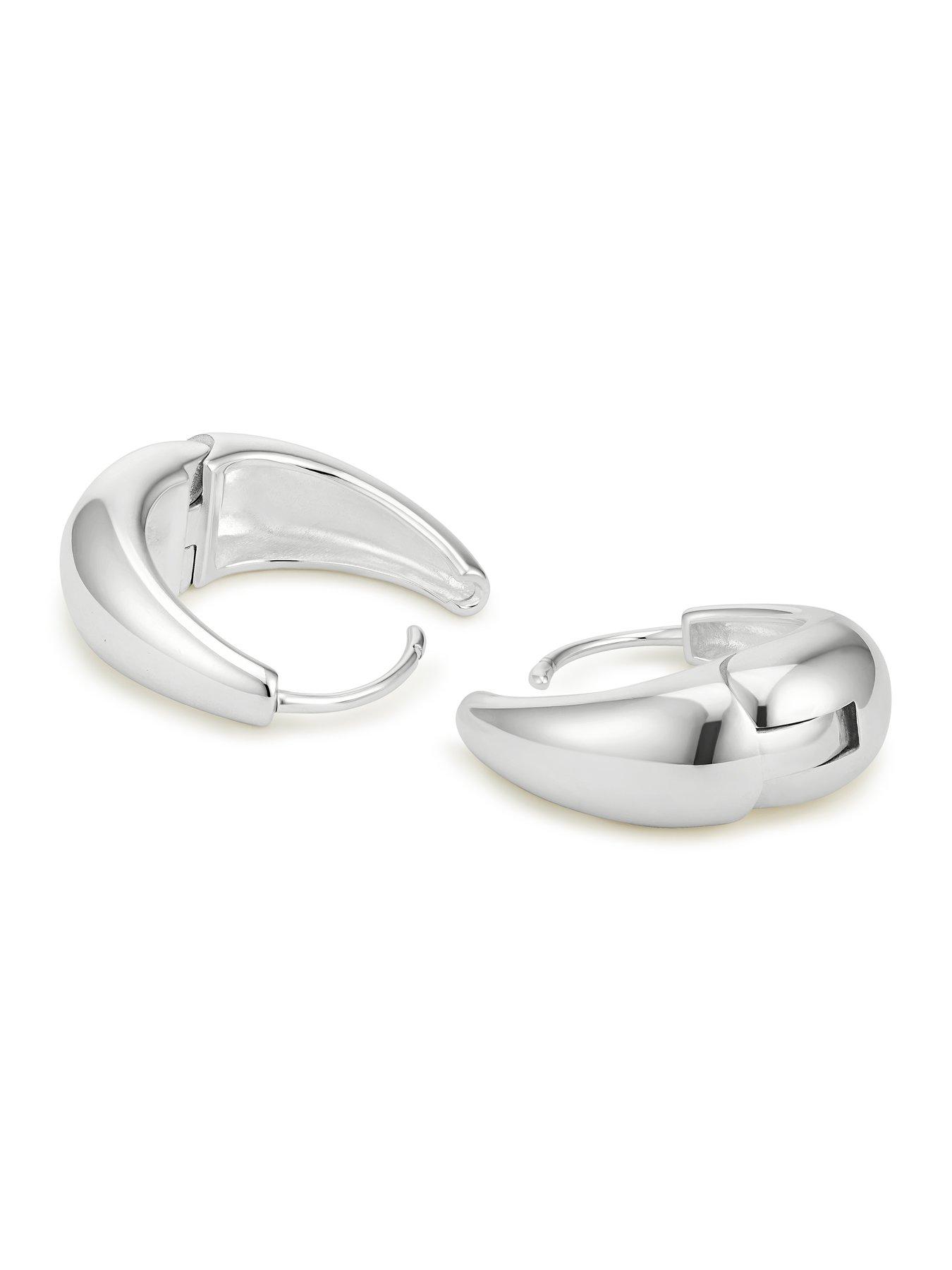Image 2 of 2 of Ernest Jones Sterling Silver Oval Shaped Graduated Hoop Earrings