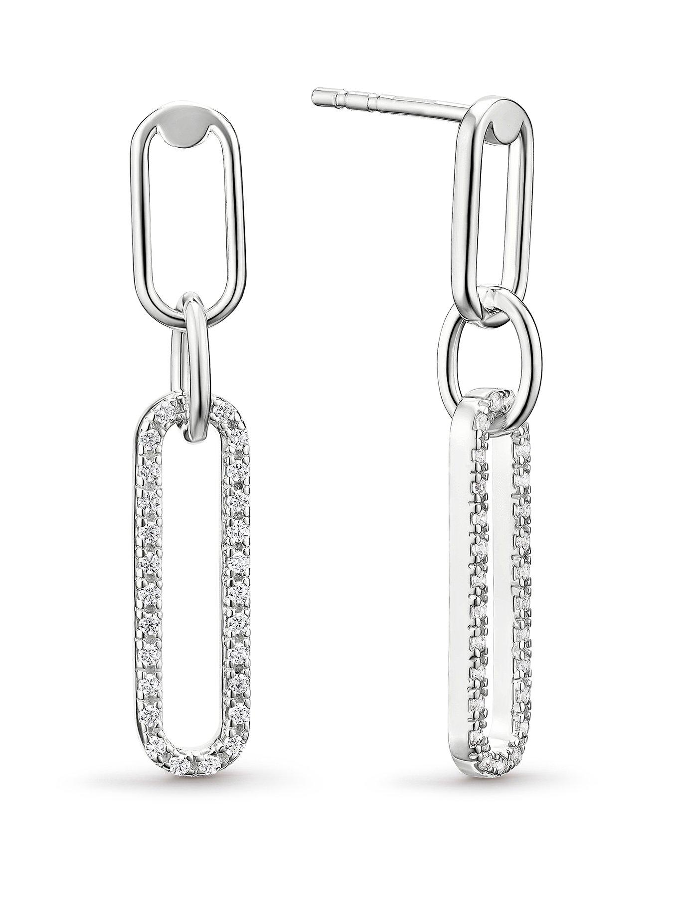 Image 1 of 2 of Ernest Jones Sterling Silver Cubic Zirconia Link Drop Earrings