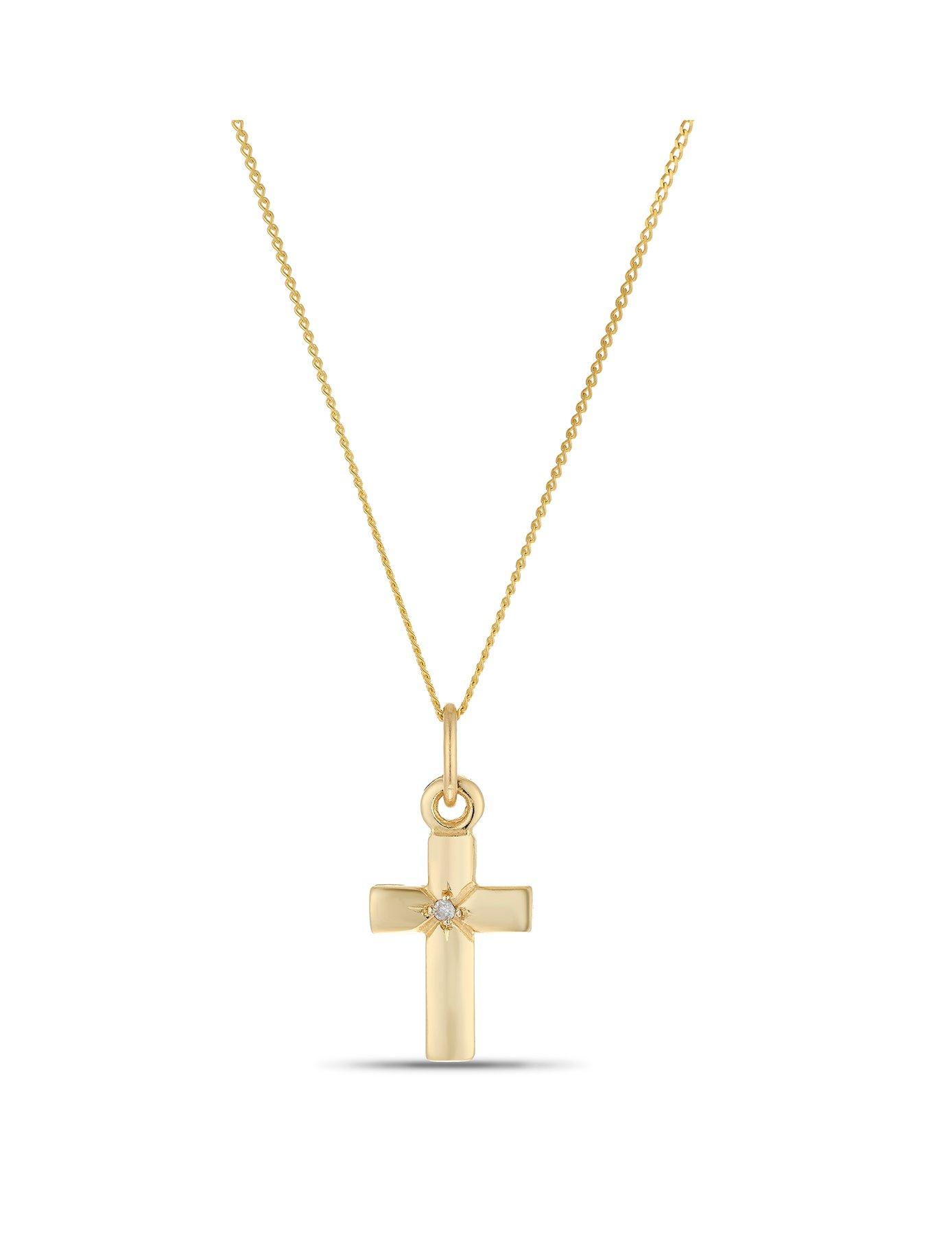 Image 1 of 3 of Ernest Jones Children's 9ct Yellow Gold 14" Diamond Cross Shaped Pendant