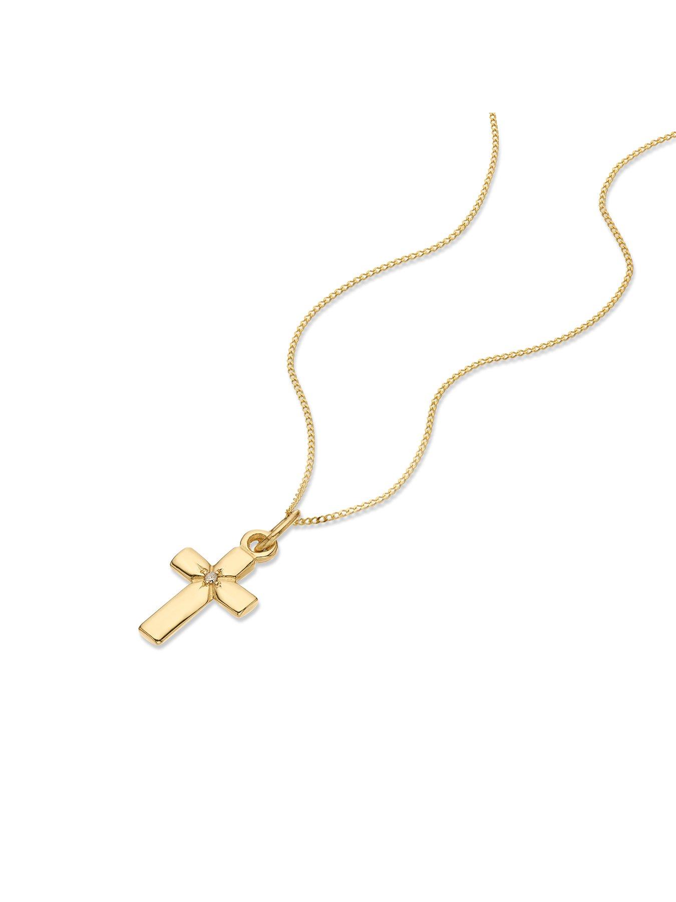 Image 2 of 3 of Ernest Jones Children's 9ct Yellow Gold 14" Diamond Cross Shaped Pendant
