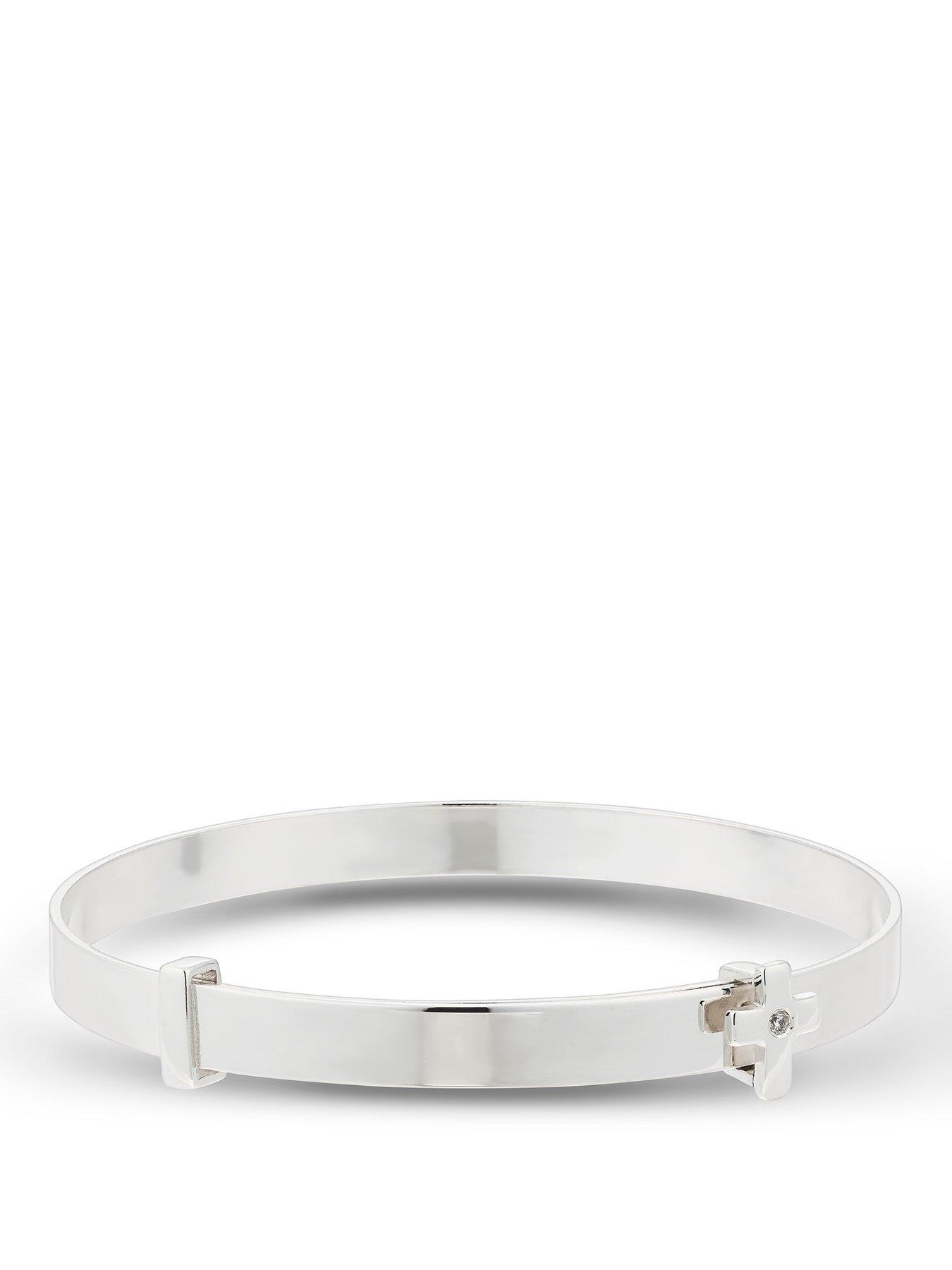 Image 1 of 3 of Ernest Jones Children's Sterling Silver Diamond Cross Bangle