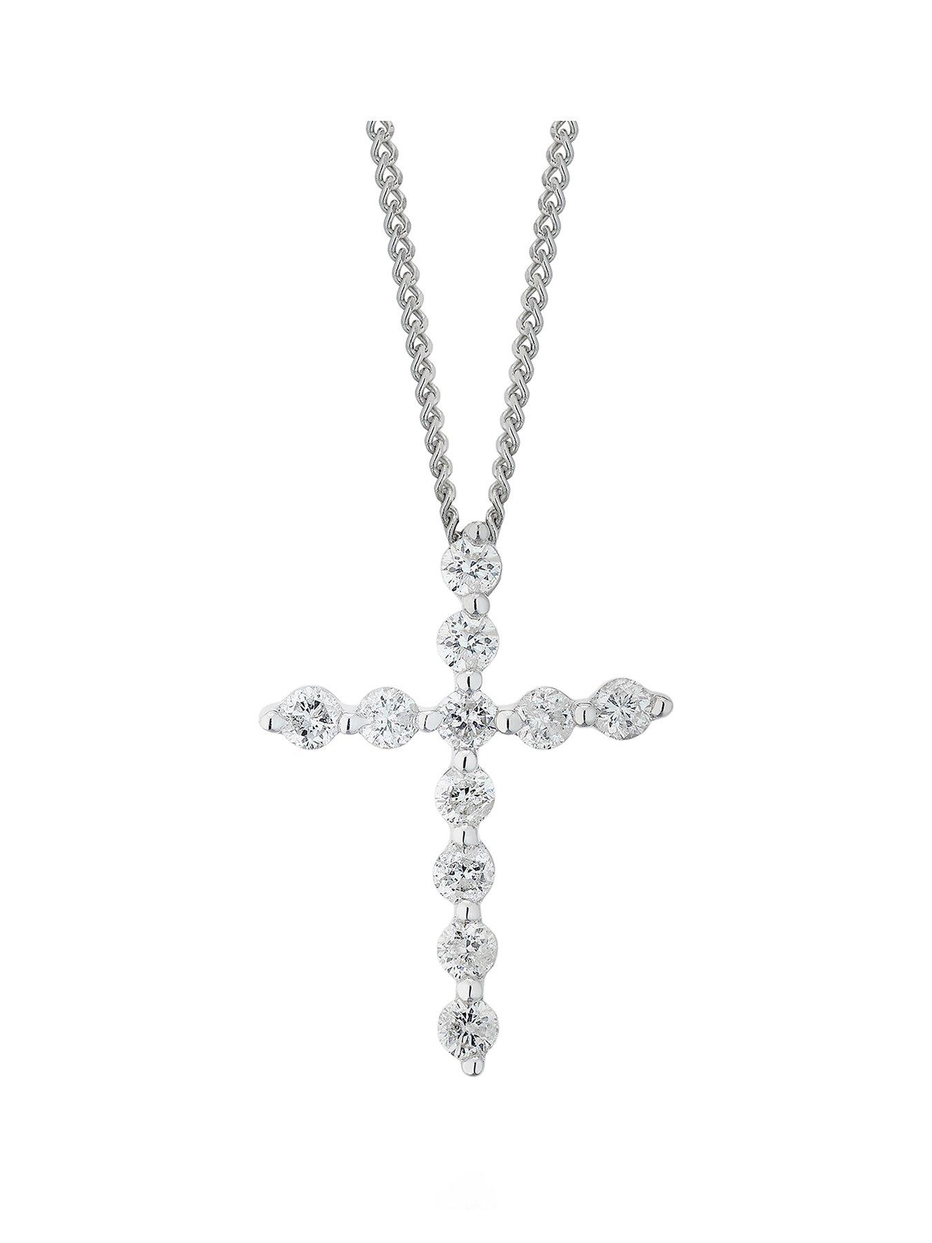 Image 1 of 2 of Ernest Jones 9ct White Gold 0.15ct Diamond Cross Pendant