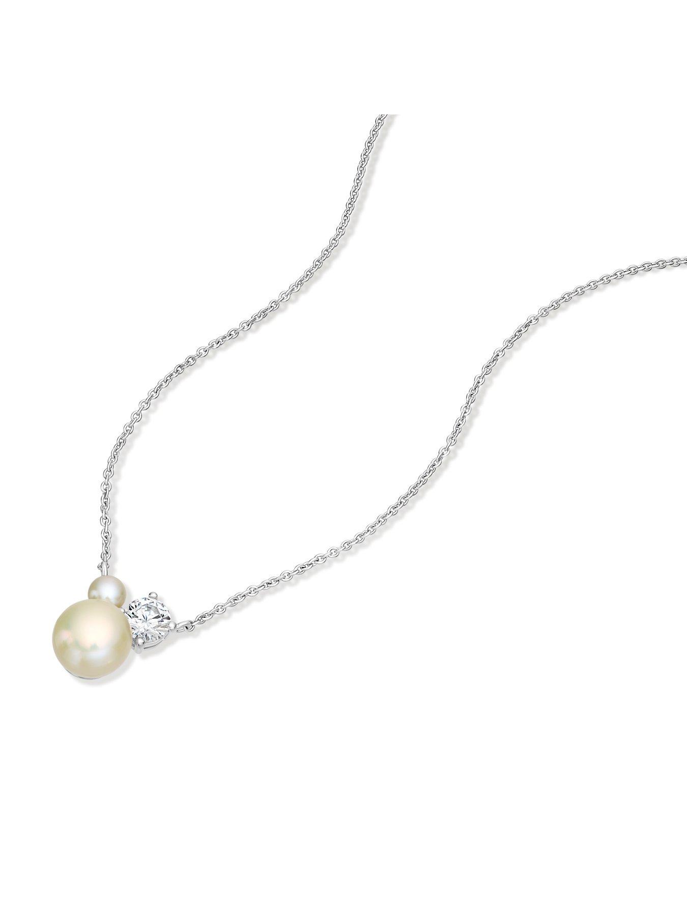 Image 2 of 3 of Ernest Jones Sterling Silver Cultured Freshwater Pearl Cubic Zirconia Trilogy Necklace