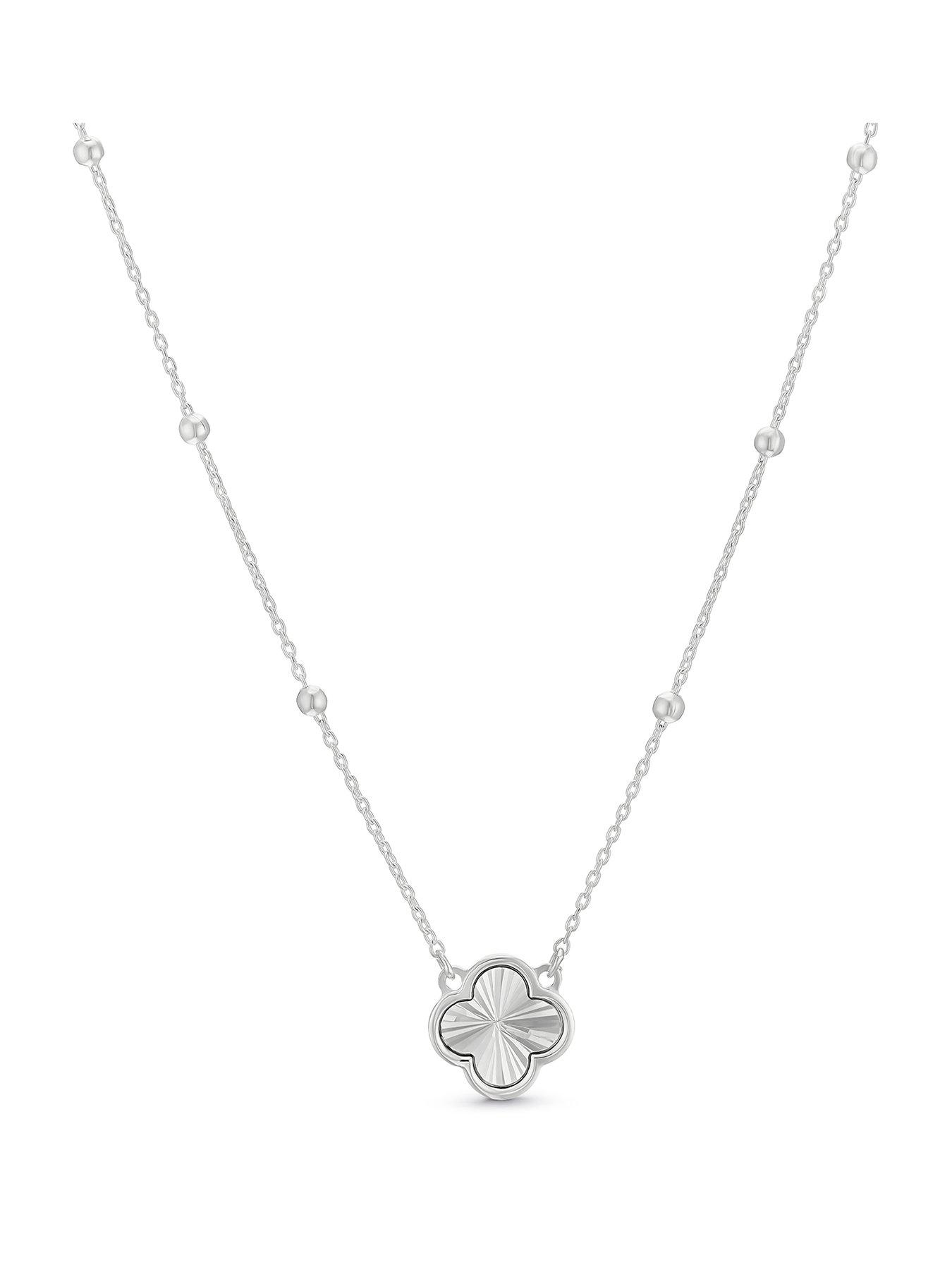 Image 1 of 3 of Ernest Jones Sterling Silver Diamond Cut Clover Satellite Belcher Chain Necklace