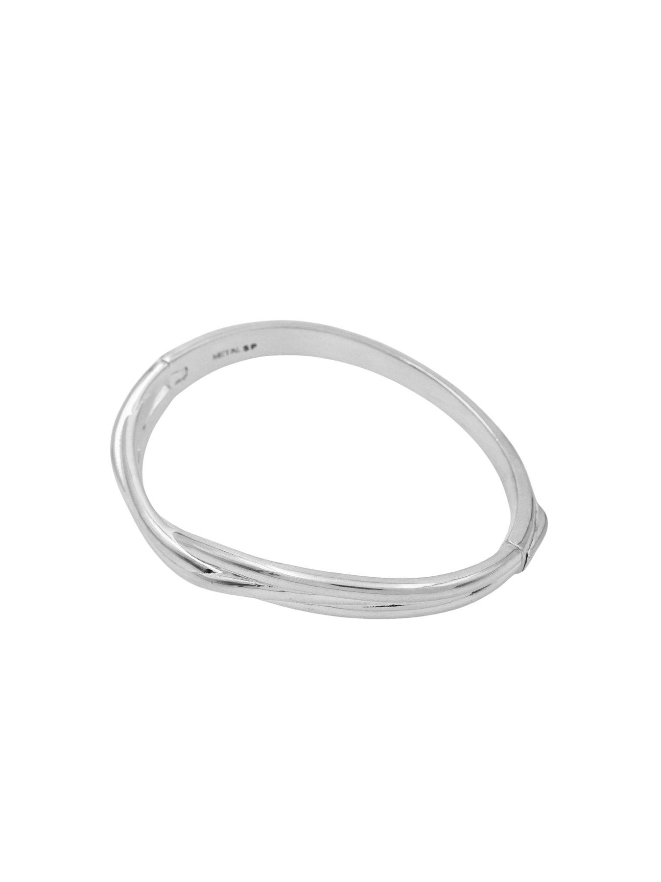 Image 2 of 3 of The Edit Womens Abstract Entwined Sterling Silver Plated Bangle - Silver