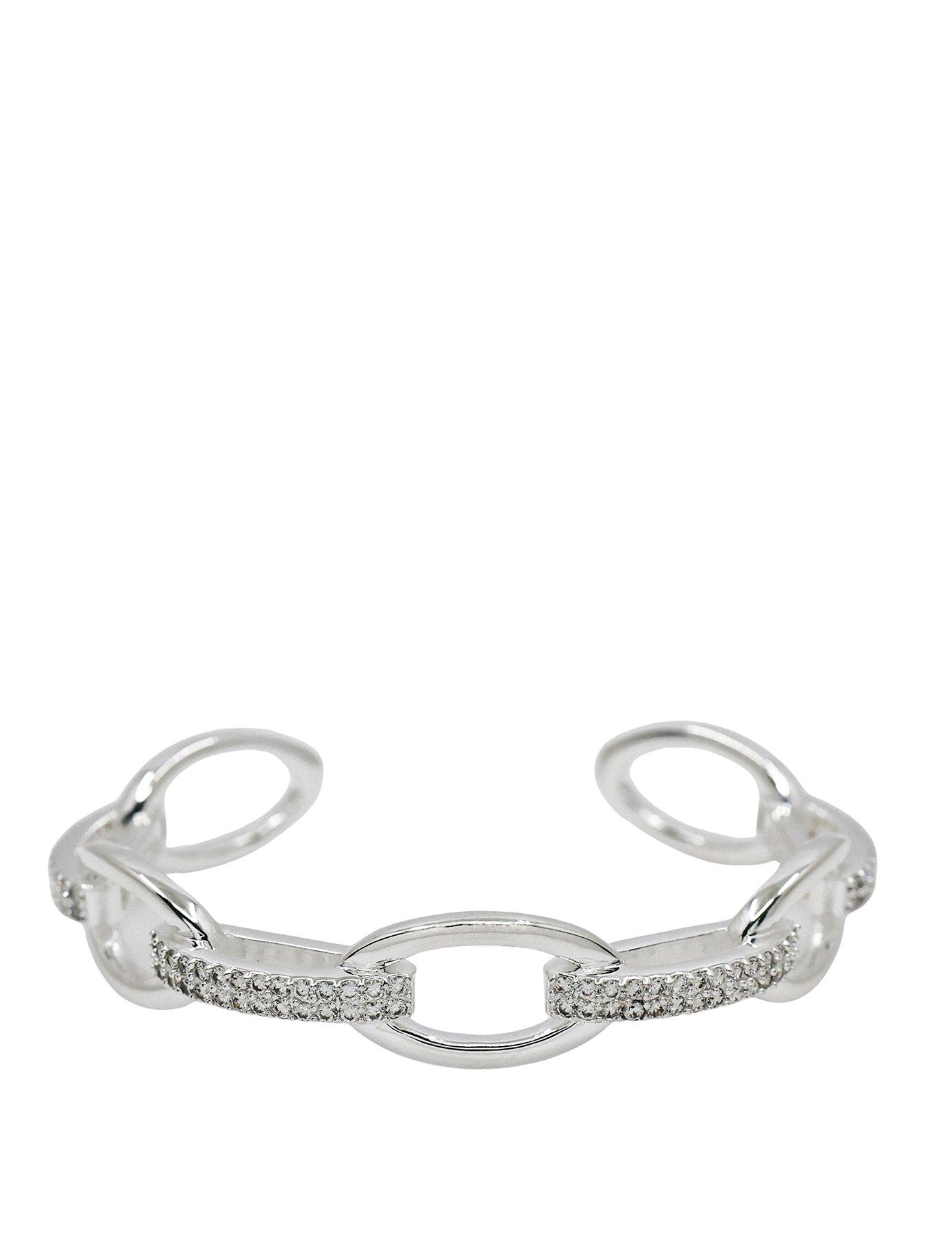 Image 1 of 3 of The Edit HS Edit CHAINS Sterling Silver Plate & Cubic Zirconia Round Link Bangle