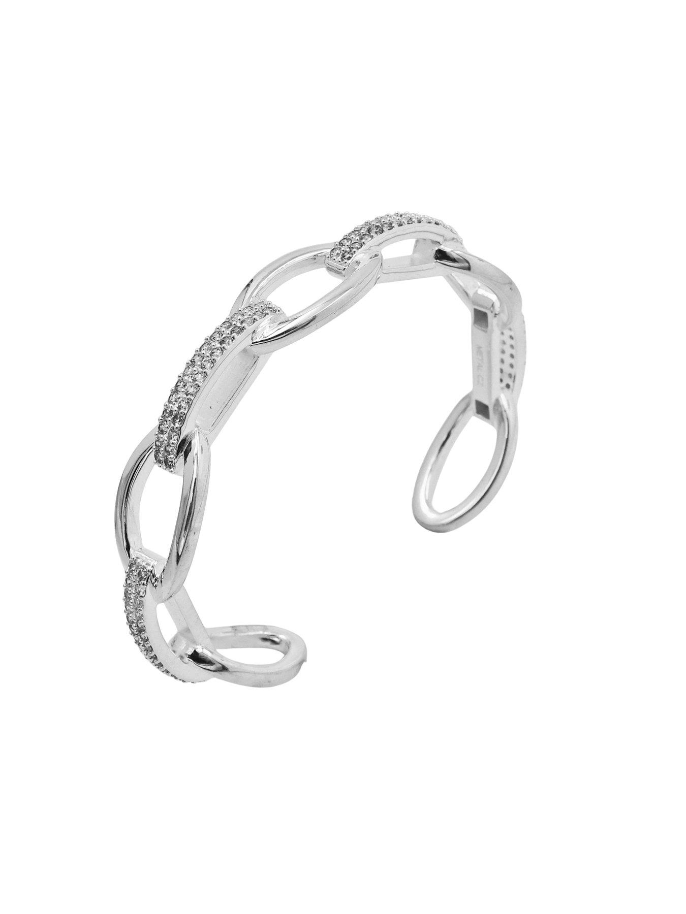 Image 2 of 3 of The Edit HS Edit CHAINS Sterling Silver Plate & Cubic Zirconia Round Link Bangle