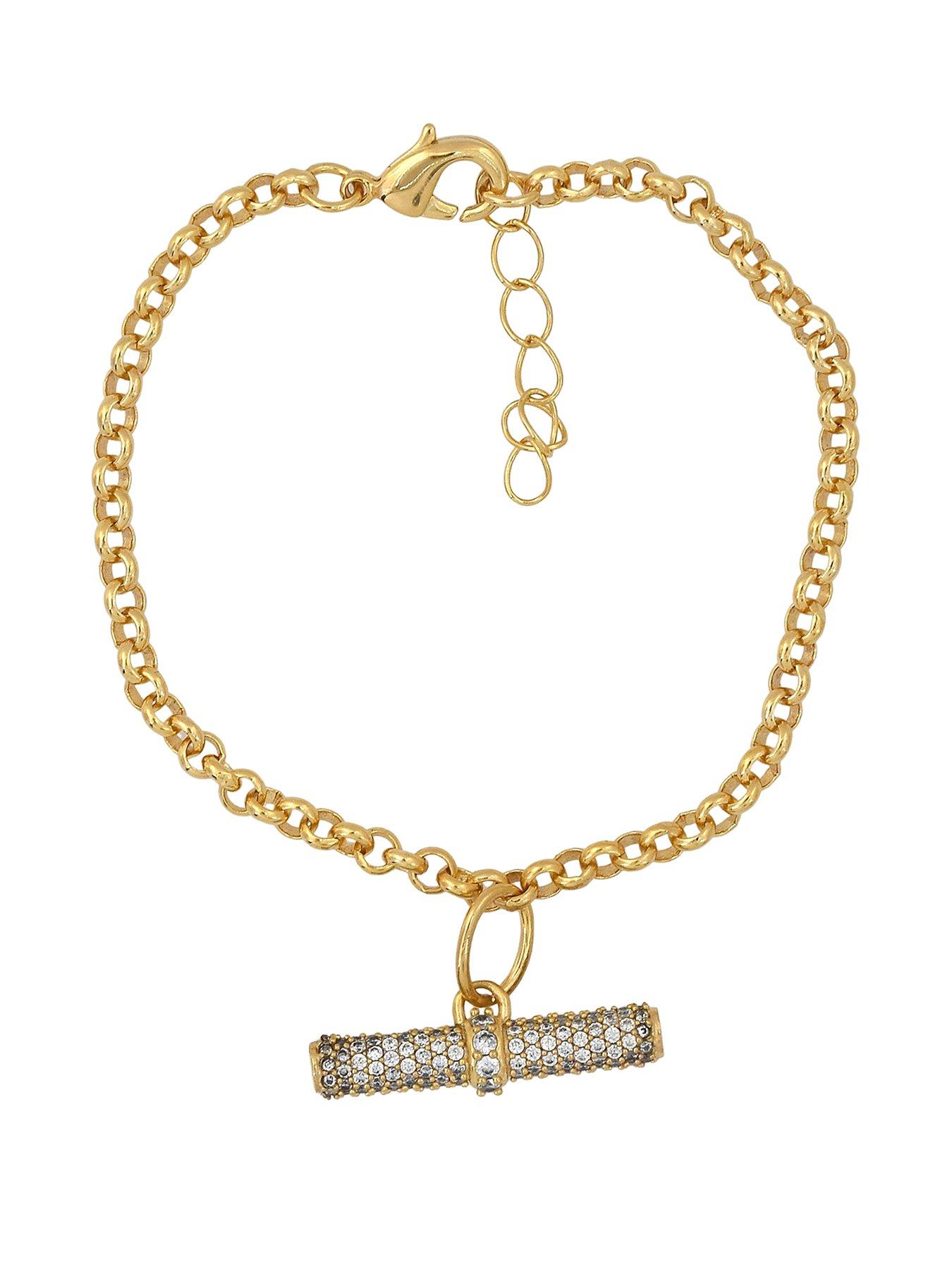 Image 1 of 2 of The Edit Womens T-Bar Pav&eacute; Cubic Zirconia Gold Plated Bracelet - Gold