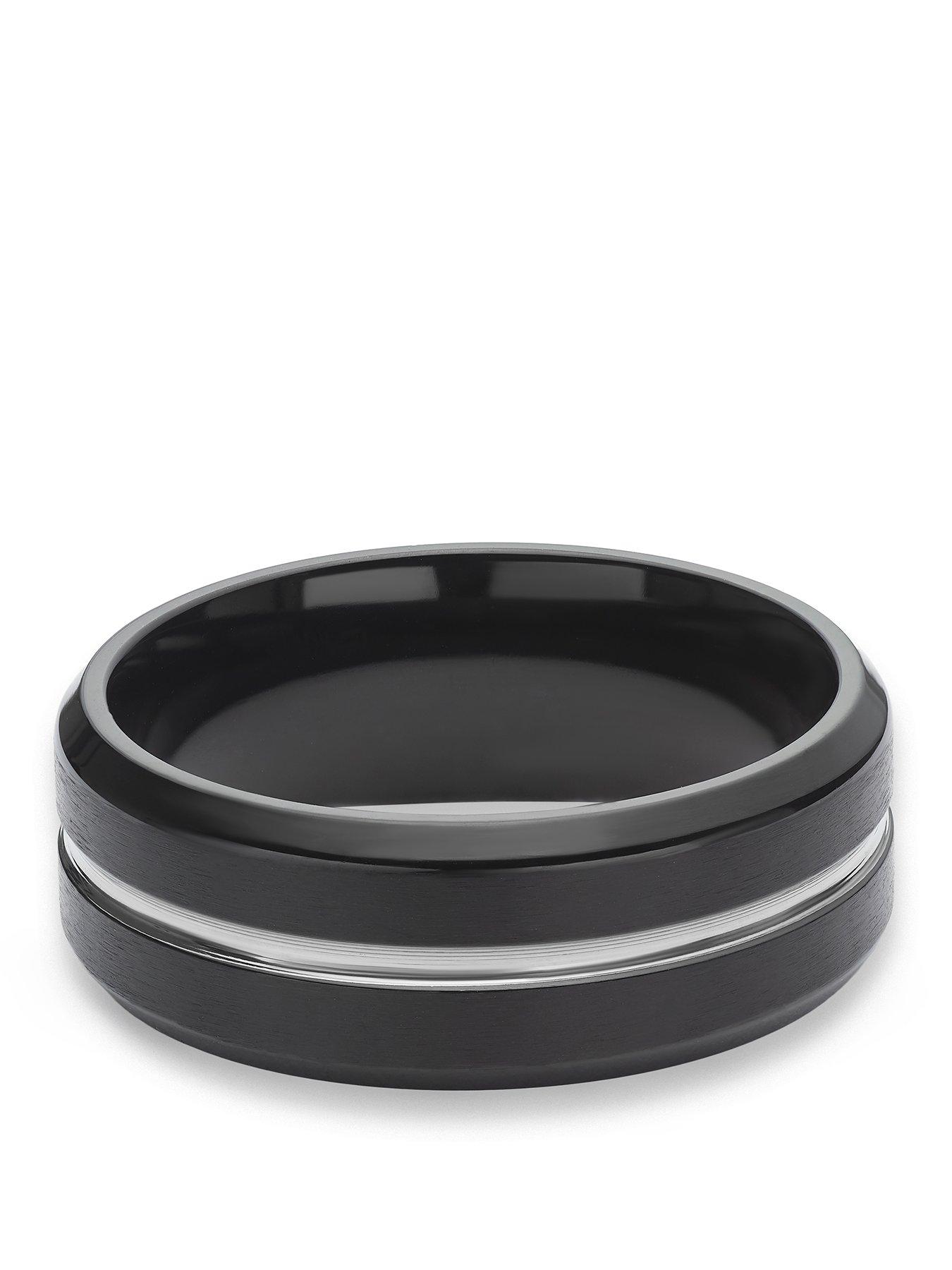 Image 1 of 3 of Ernest Jones Men's 8mm Black IP Titanium & Sterling Silver 8mm Ring