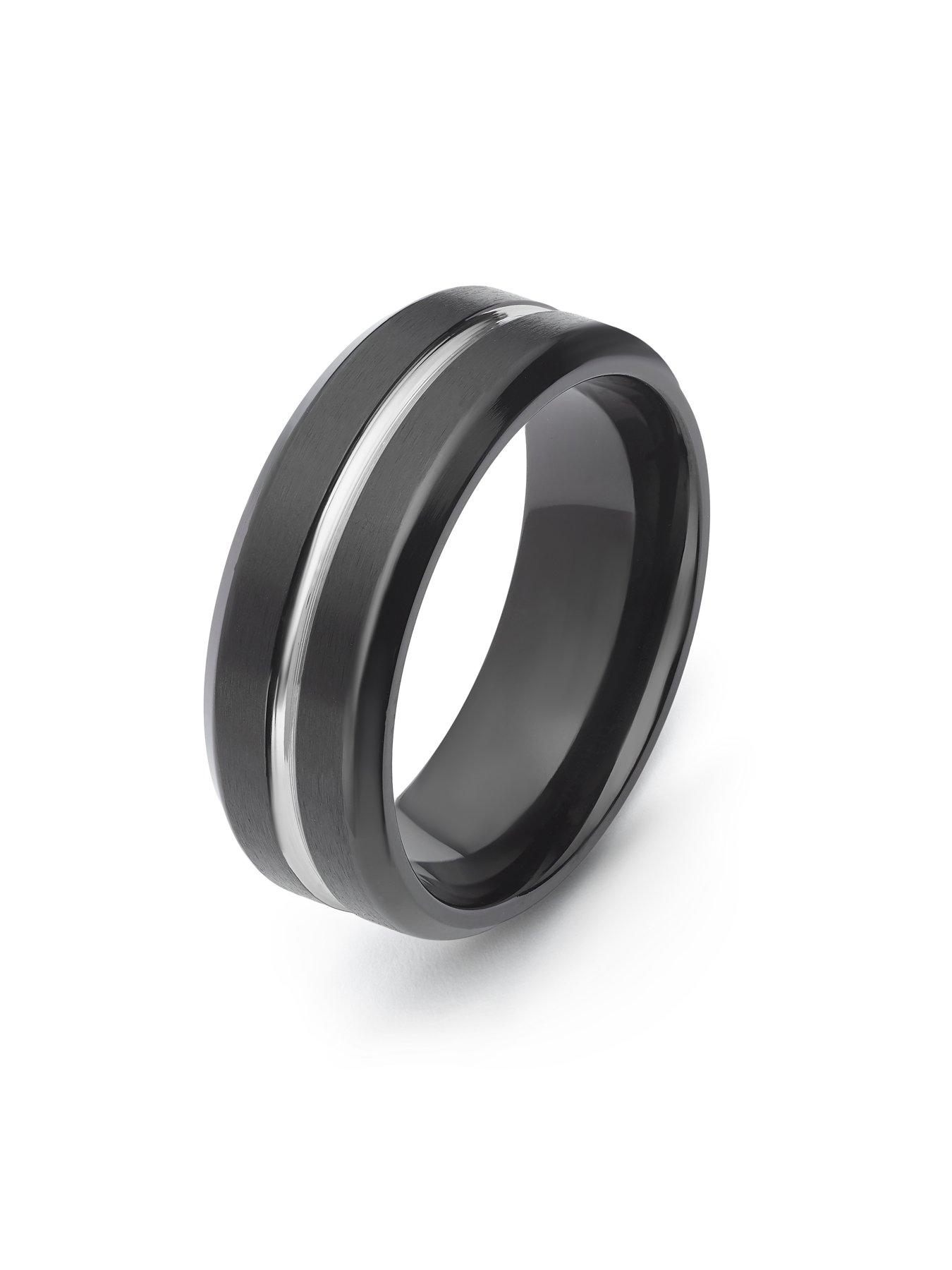 Image 2 of 3 of Ernest Jones Men's 8mm Black IP Titanium & Sterling Silver 8mm Ring