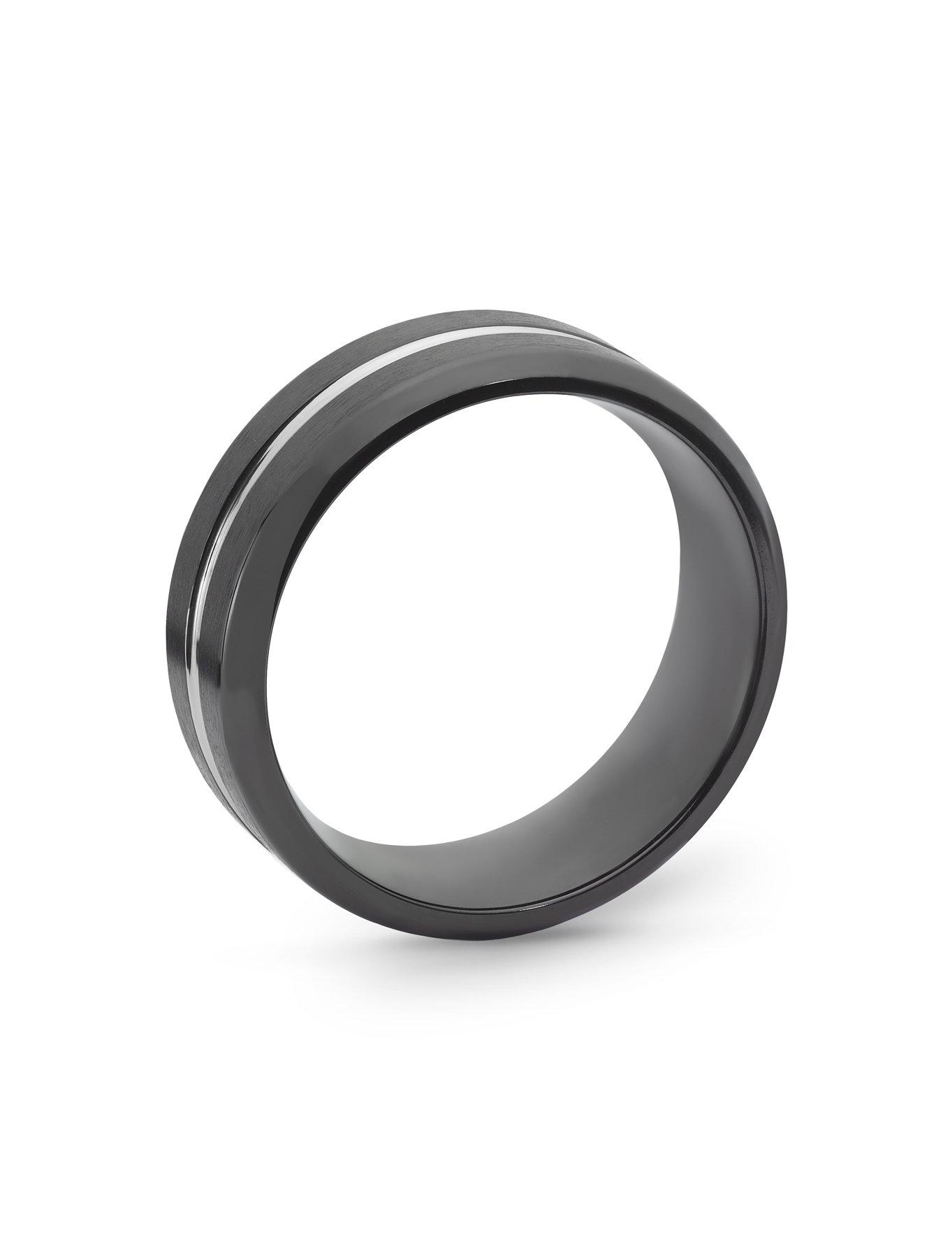 Image 3 of 3 of Ernest Jones Men's 8mm Black IP Titanium & Sterling Silver 8mm Ring
