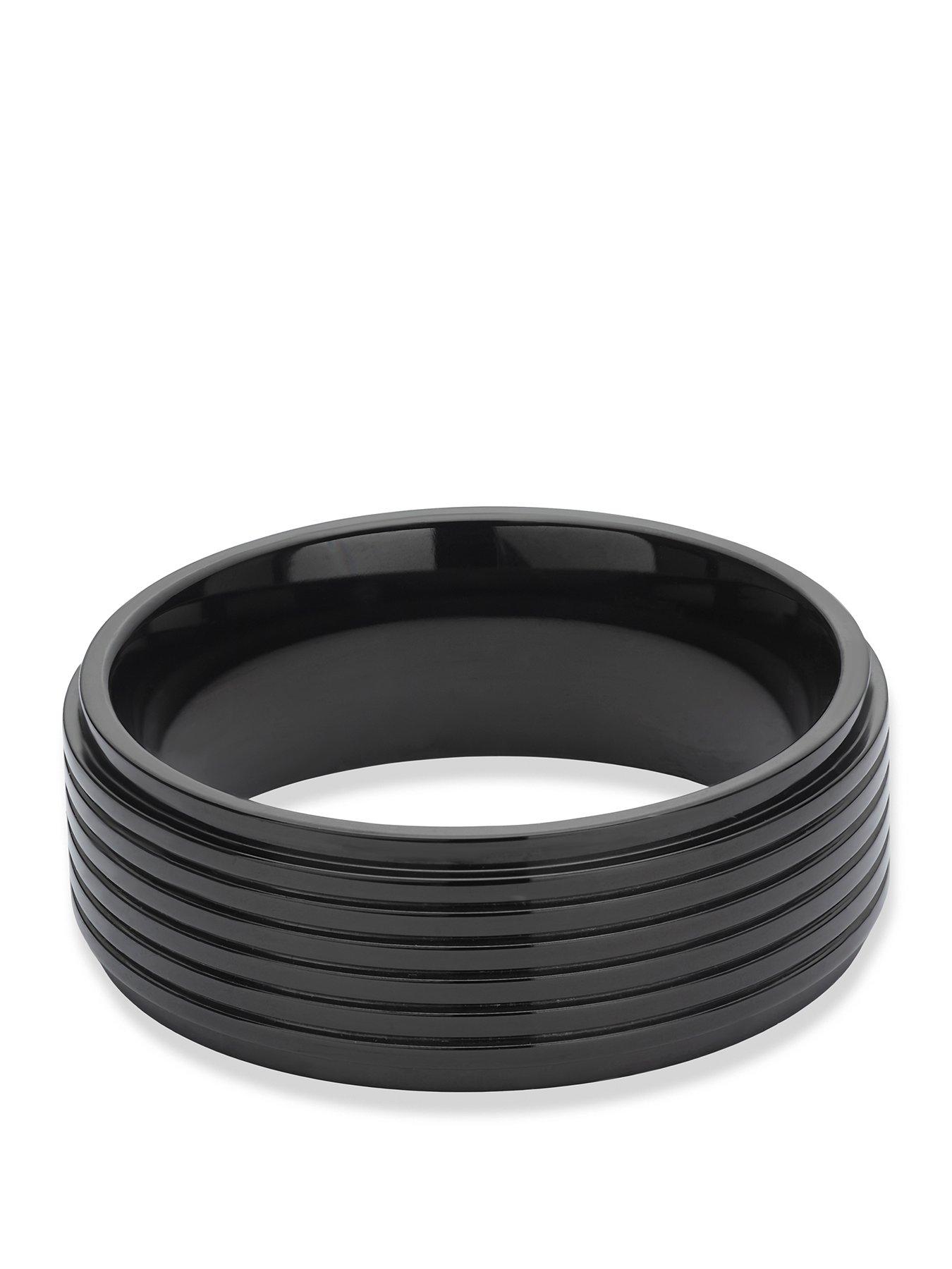 Image 1 of 3 of Ernest Jones Men's Black IP Titanium 8mm Grooved Ring