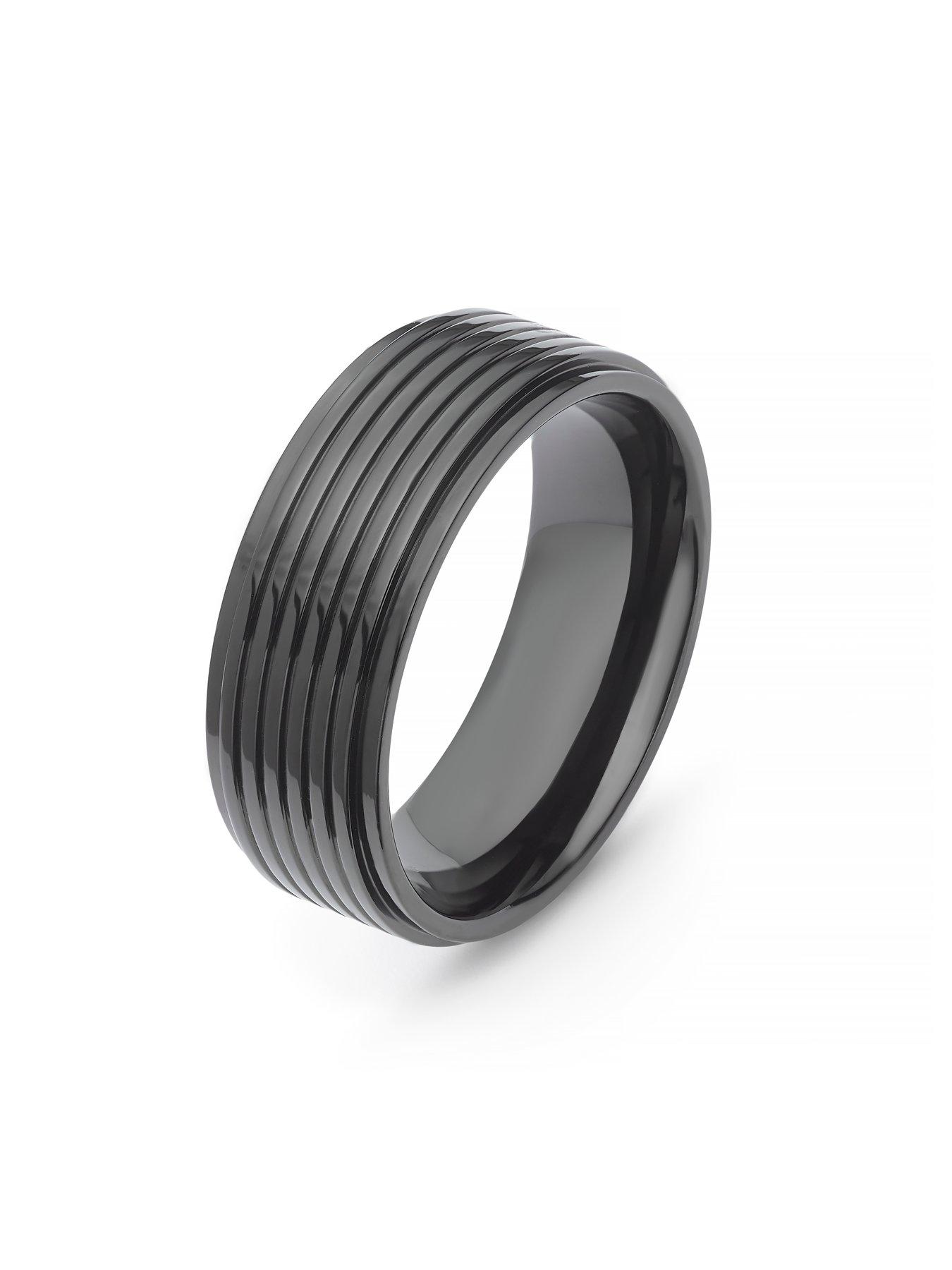 Image 2 of 3 of Ernest Jones Men's Black IP Titanium 8mm Grooved Ring