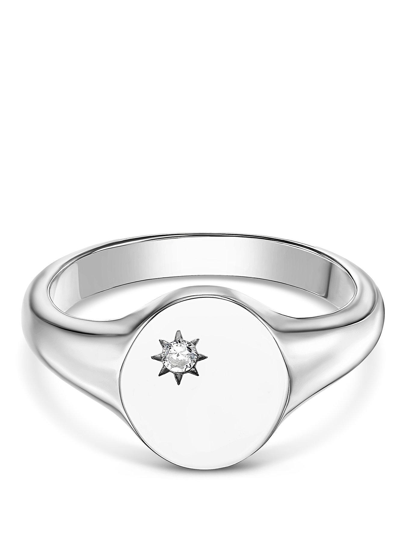 Image 1 of 3 of Ernest Jones Sterling Silver & Cubic Zirconia Accent Signet Ring