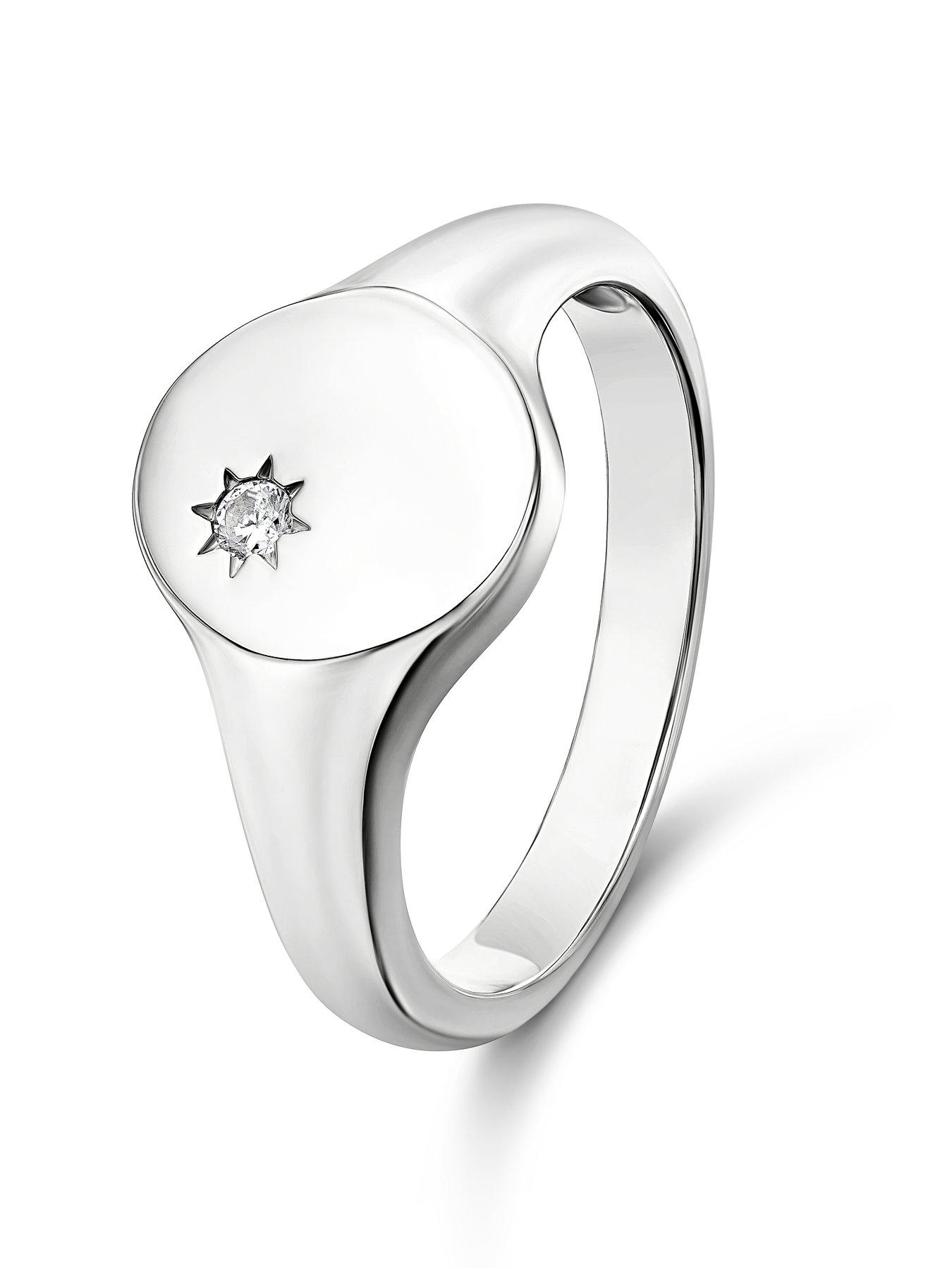 Image 2 of 3 of Ernest Jones Sterling Silver & Cubic Zirconia Accent Signet Ring