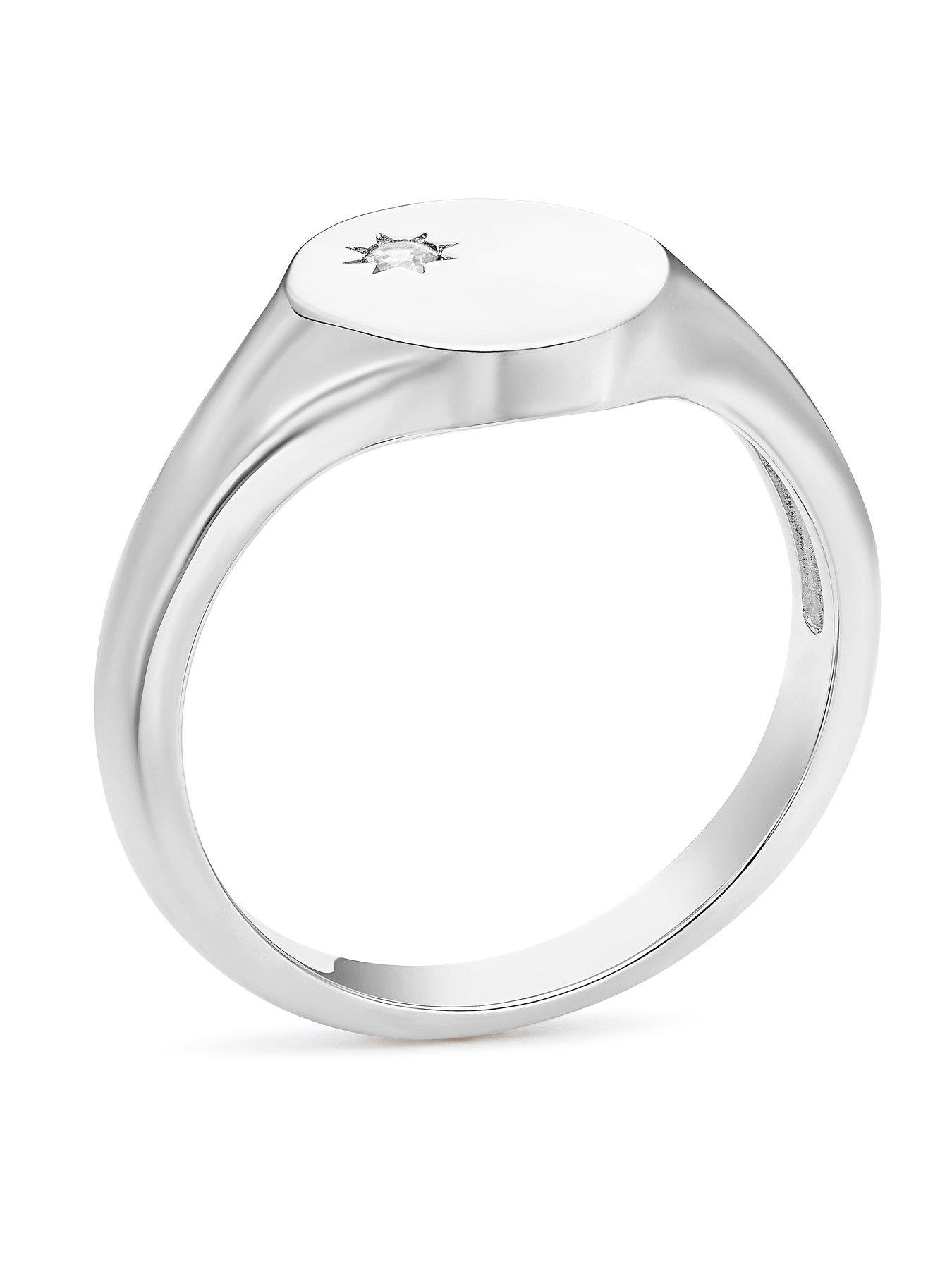 Image 3 of 3 of Ernest Jones Sterling Silver & Cubic Zirconia Accent Signet Ring