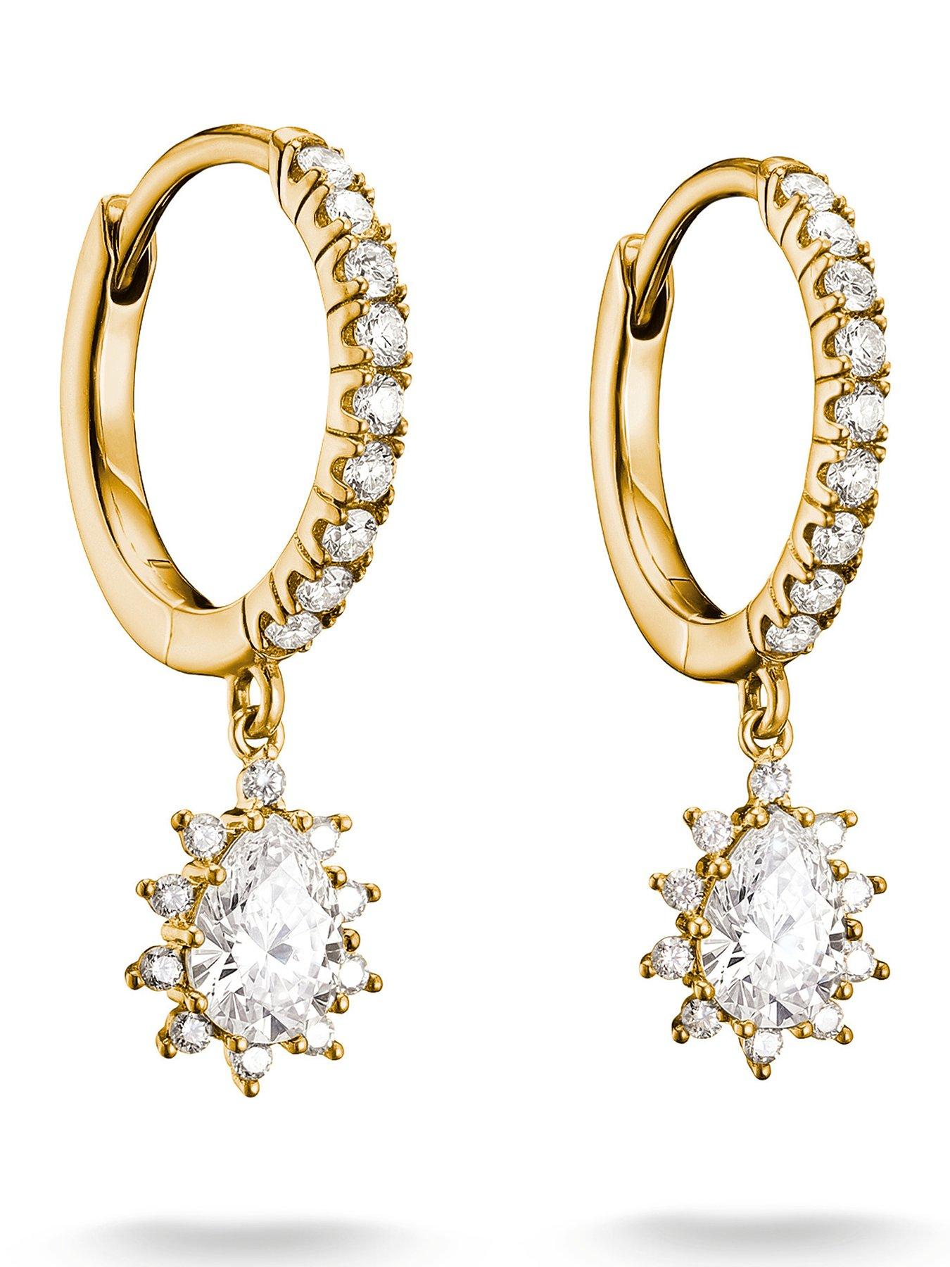 Image 1 of 3 of Thomas Sabo Teardrop White Zirconia Hoop Earrings