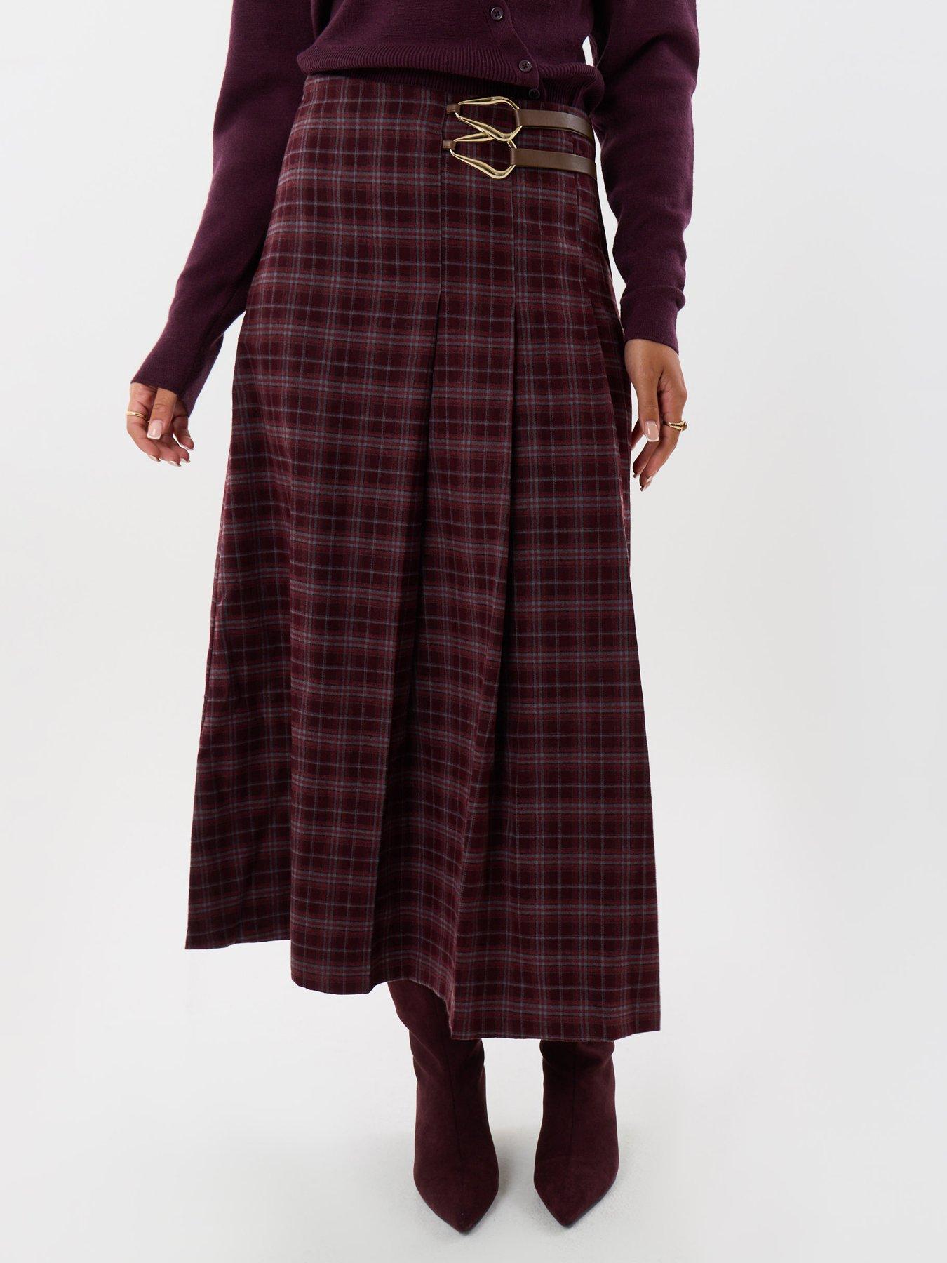 Image 1 of 4 of Threadbare Womens Wrap Buckle Waist Midaxi Skirt - Plum