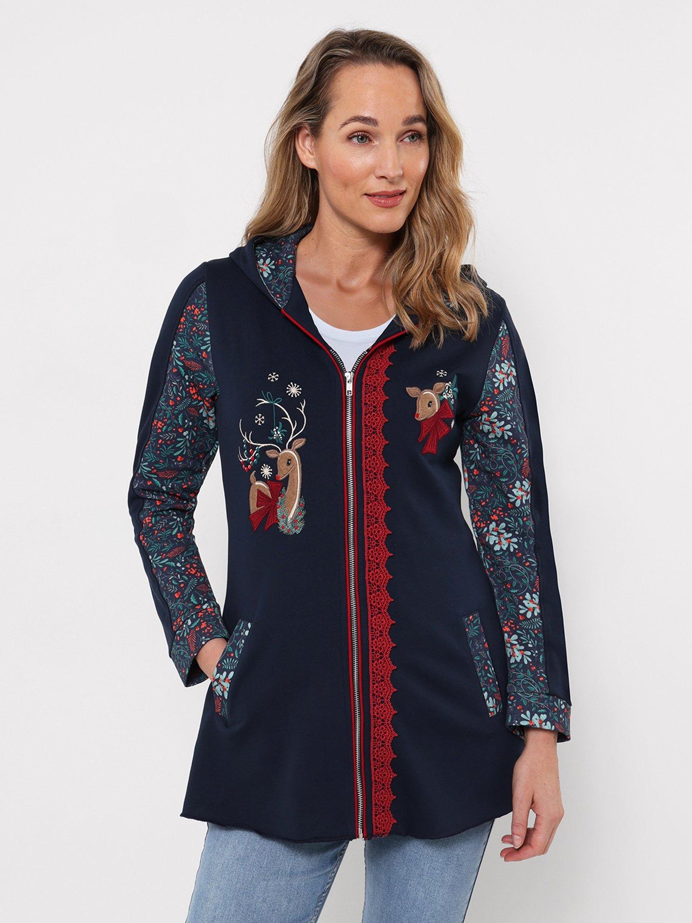 Image 1 of 5 of Joe Browns Womens Christmas Reindeer Zip Through Hoodie - Blue