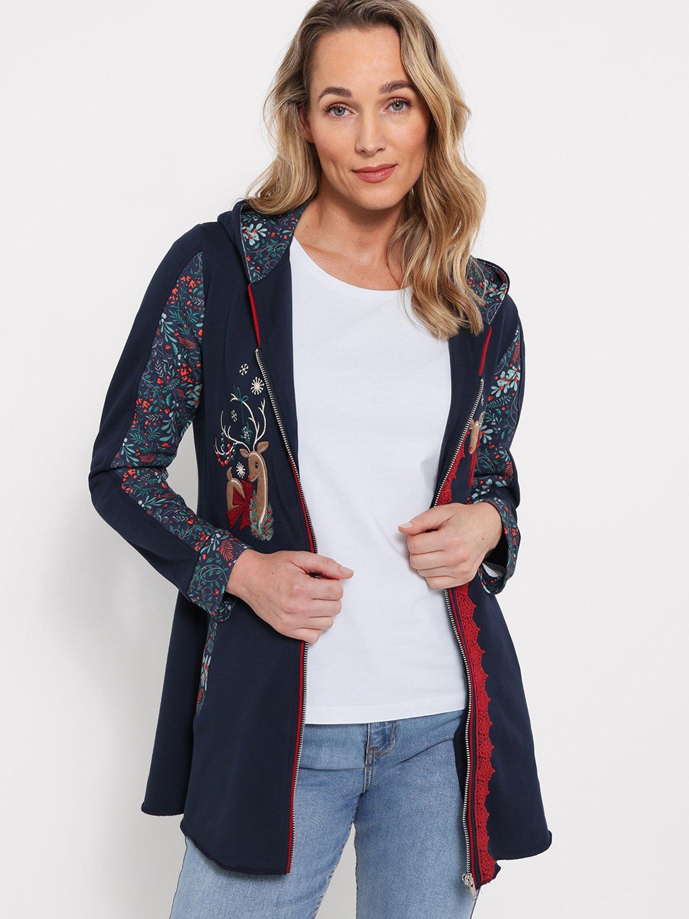 Image 3 of 5 of Joe Browns Womens Christmas Reindeer Zip Through Hoodie - Blue