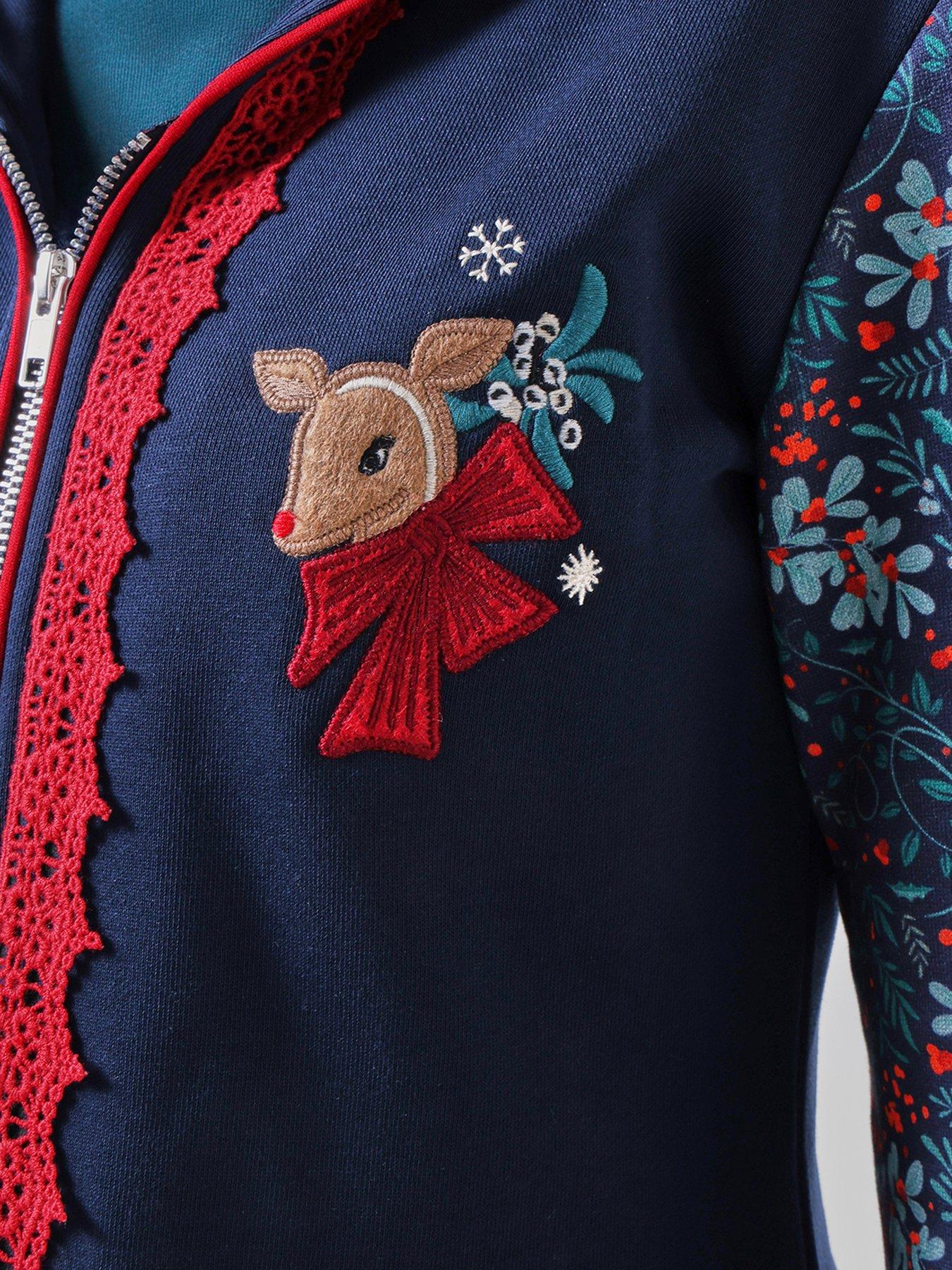 Image 4 of 5 of Joe Browns Womens Christmas Reindeer Zip Through Hoodie - Blue