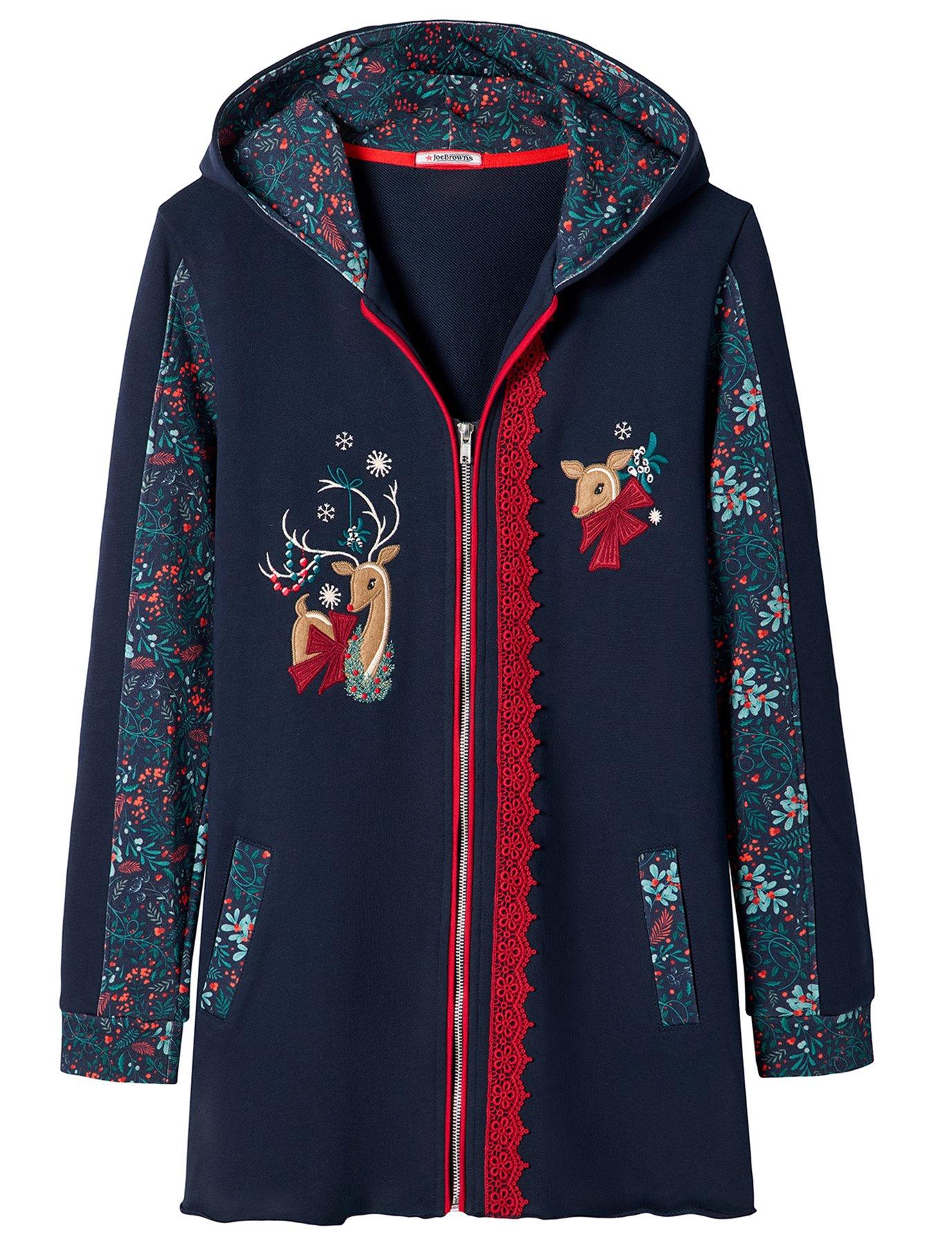 Image 5 of 5 of Joe Browns Womens Christmas Reindeer Zip Through Hoodie - Blue