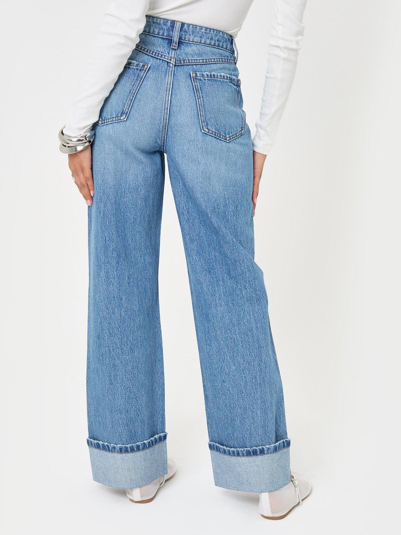 Image 2 of 4 of Threadbare Womens Wide Leg Turn Up High Rise Jeans - Blue