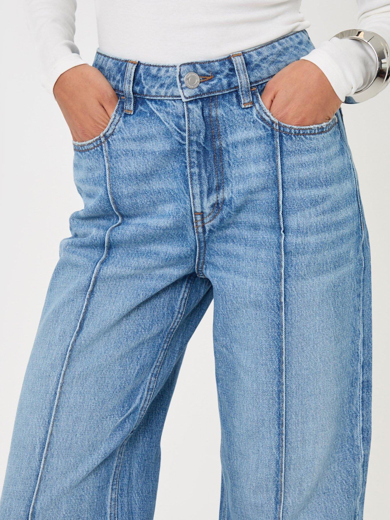 Image 4 of 4 of Threadbare Womens Wide Leg Turn Up High Rise Jeans - Blue