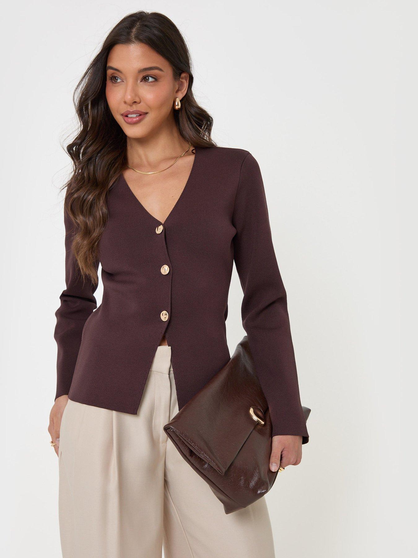 Image 1 of 5 of Threadbare Womens V Neck Button-Through Compact Cardigan - Brown