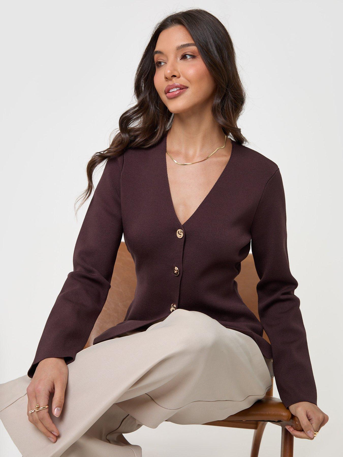Image 5 of 5 of Threadbare Womens V Neck Button-Through Compact Cardigan - Brown