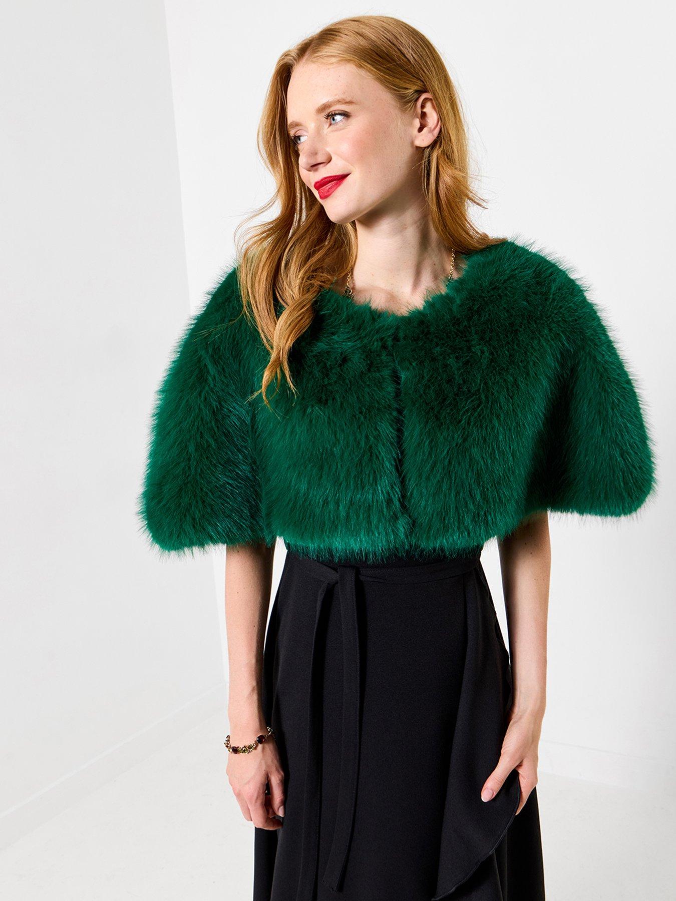 Image 1 of 5 of Joe Browns Womens Glamourous Faux Fur Cape - Green