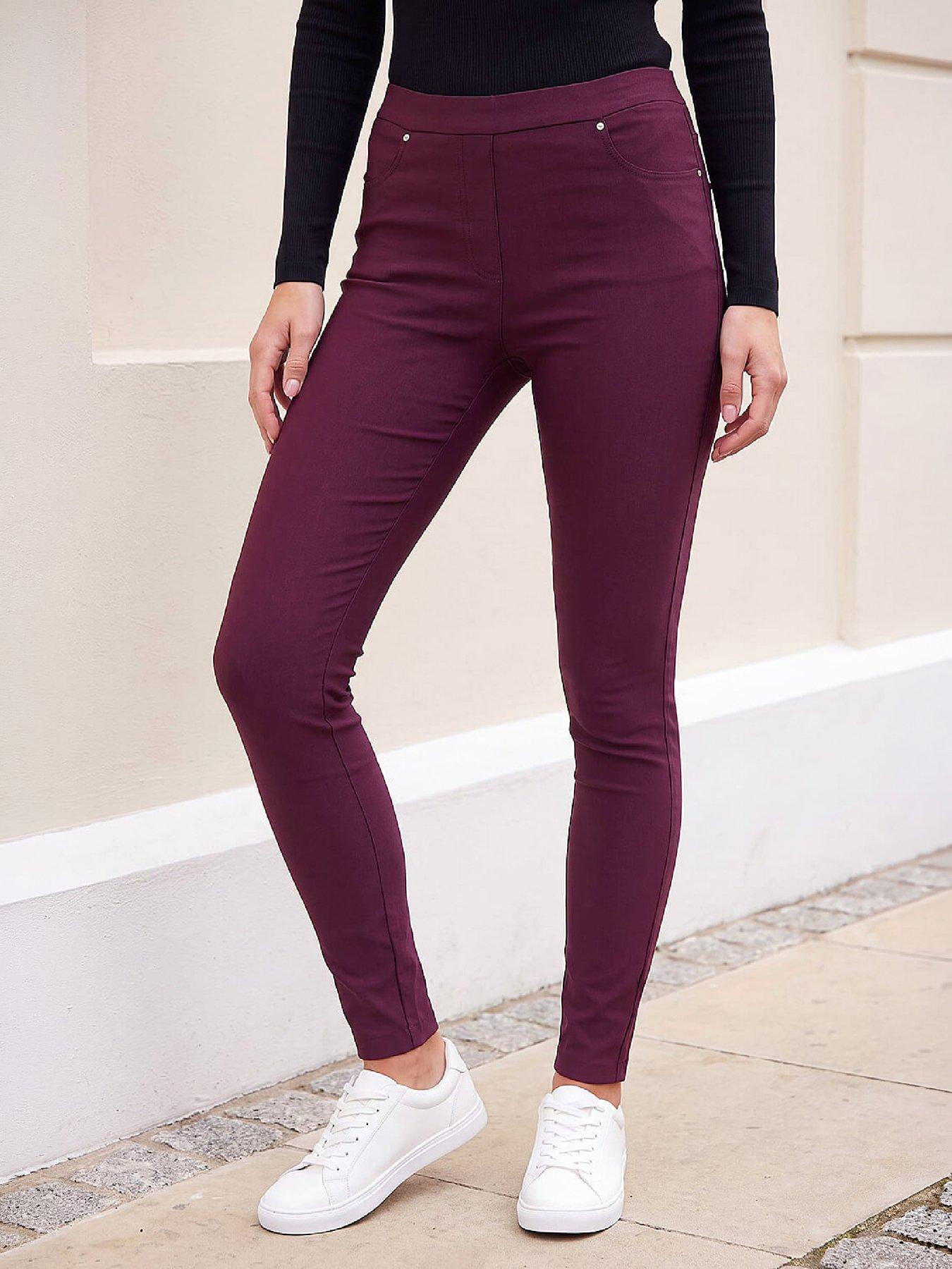 Image 1 of 4 of Roman Womens Fleece Backed Stretch Full Length Trousers - Burgundy