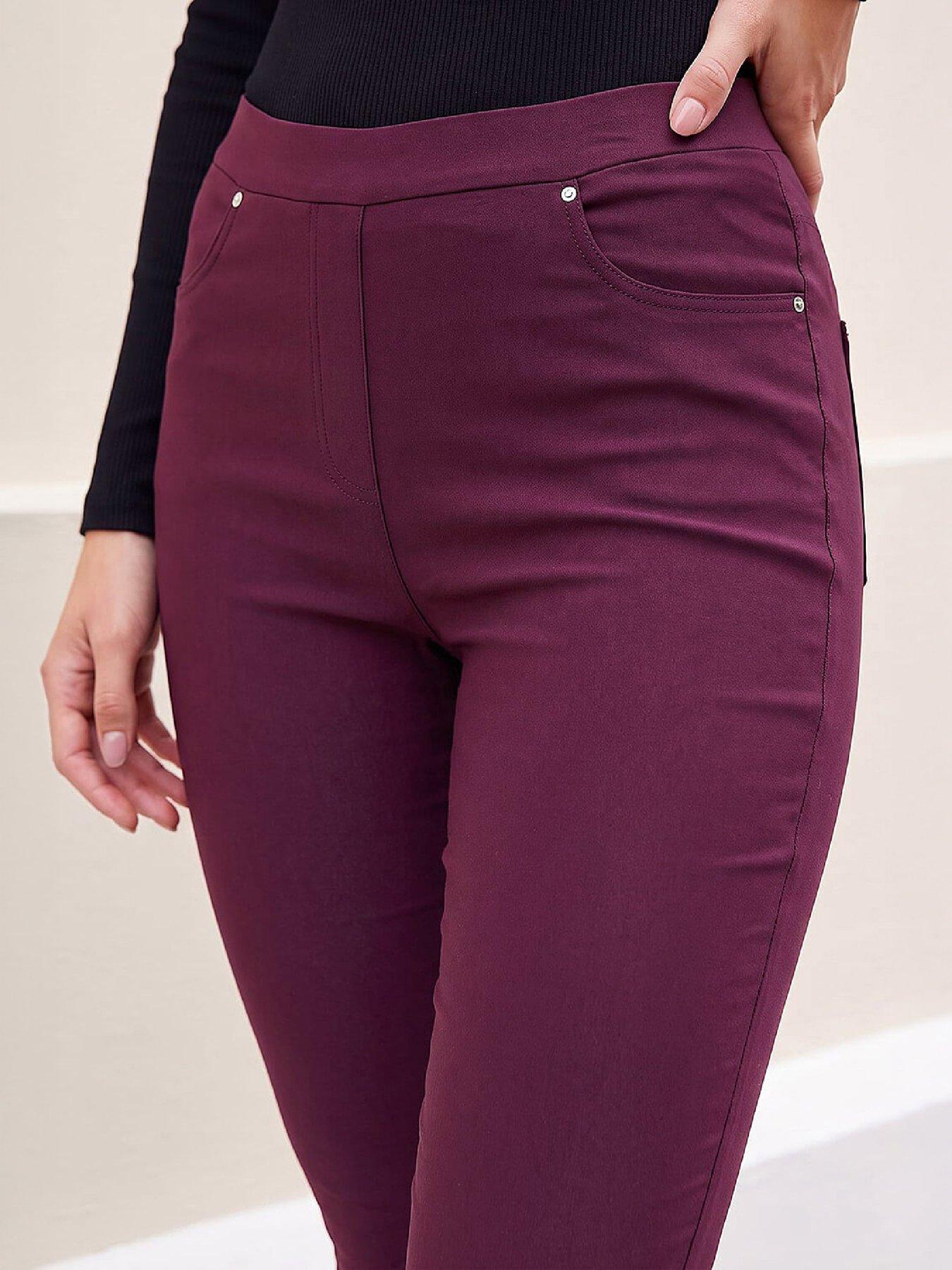 Image 2 of 4 of Roman Womens Fleece Backed Stretch Full Length Trousers - Burgundy