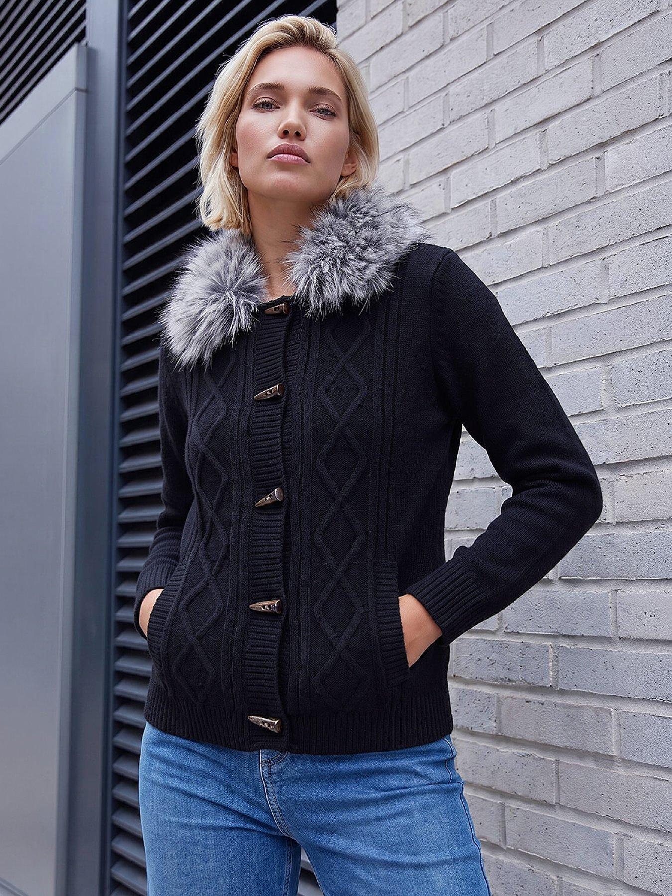 Image 1 of 4 of Roman Faux Fur Collar Cardigan