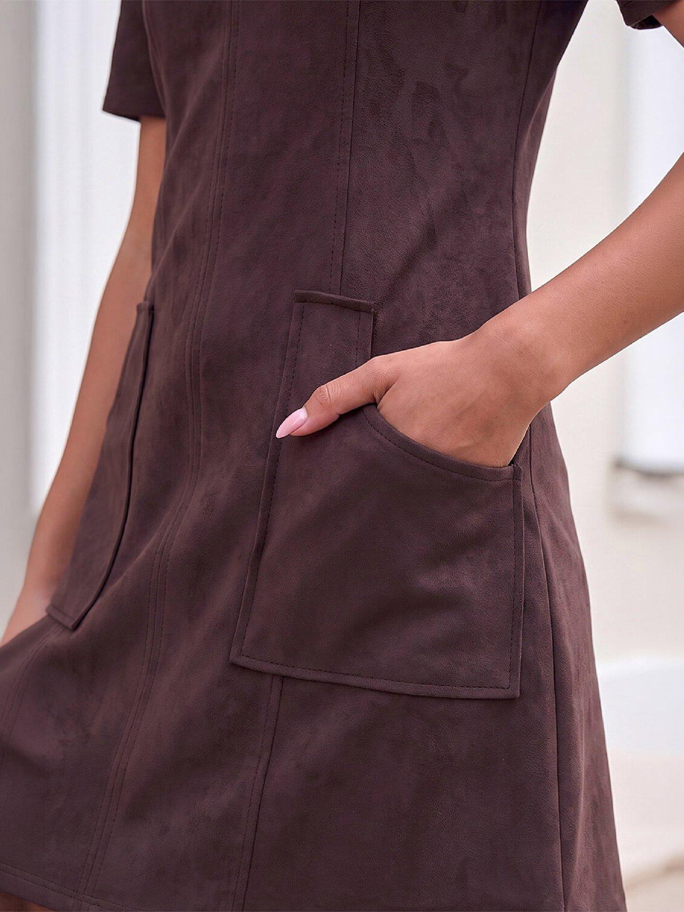 Image 2 of 4 of Roman Petite Faux Suede Stitched Dress