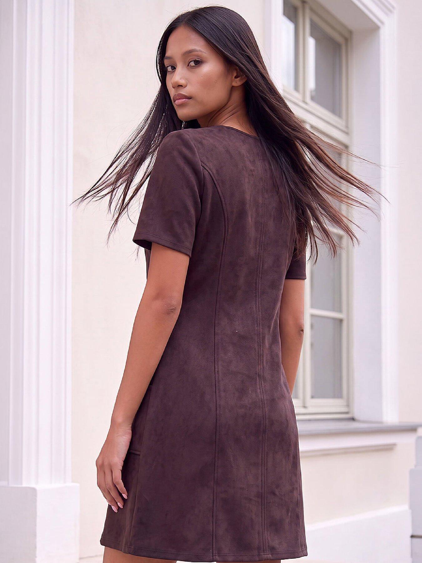 Image 3 of 4 of Roman Petite Faux Suede Stitched Dress