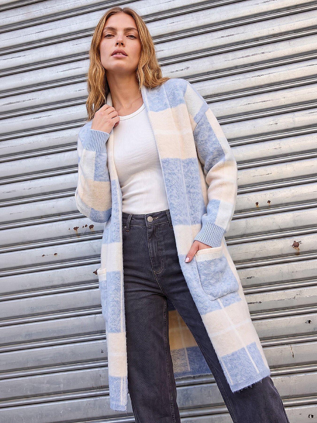 Image 1 of 4 of Roman Womens Longline Check Pocket Cardigan - Blue