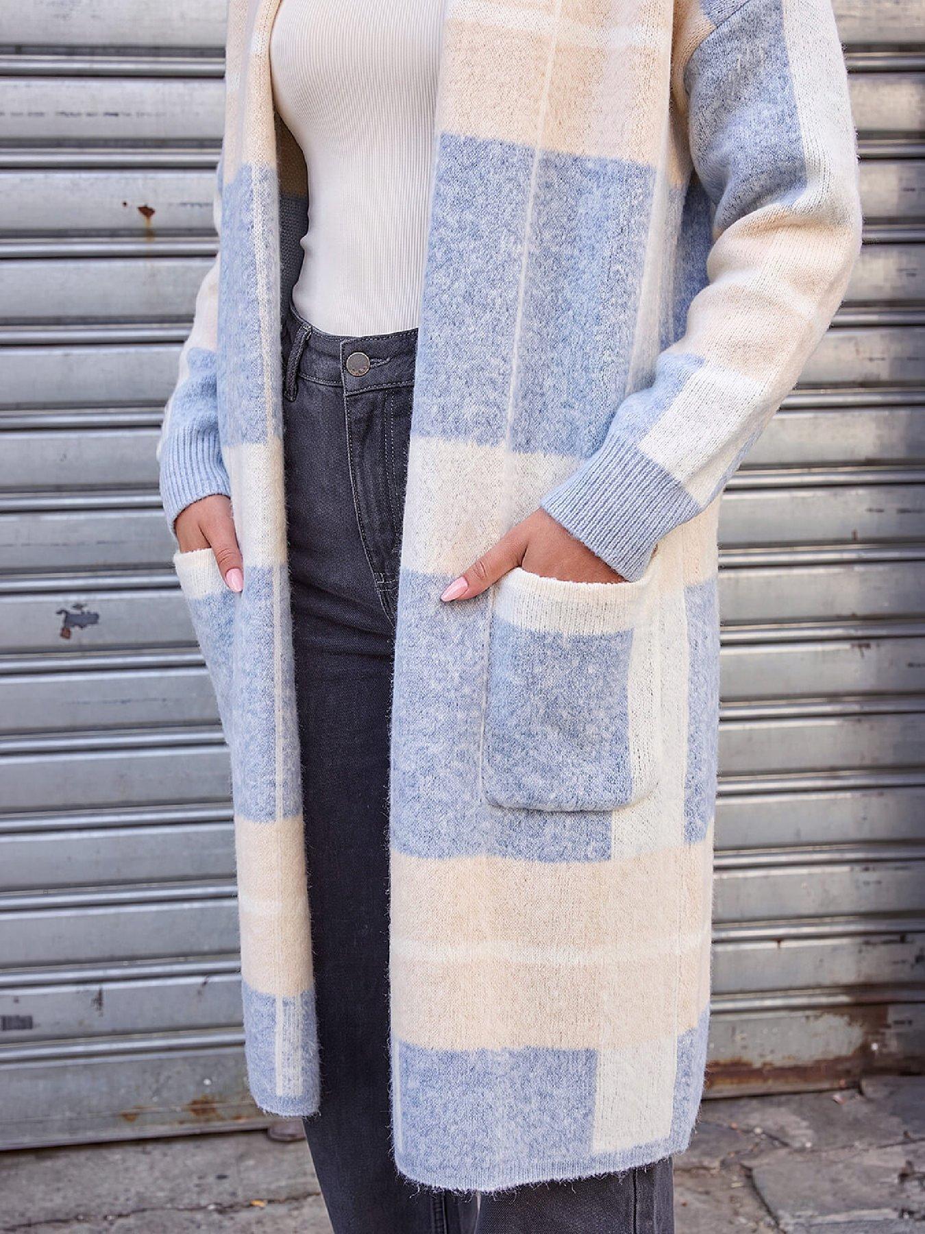 Image 2 of 4 of Roman Womens Longline Check Pocket Cardigan - Blue