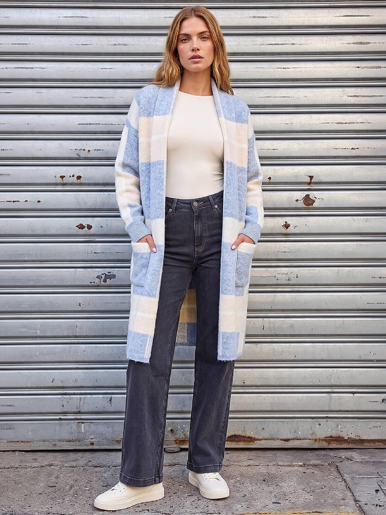 Image 4 of 4 of Roman Womens Longline Check Pocket Cardigan - Blue