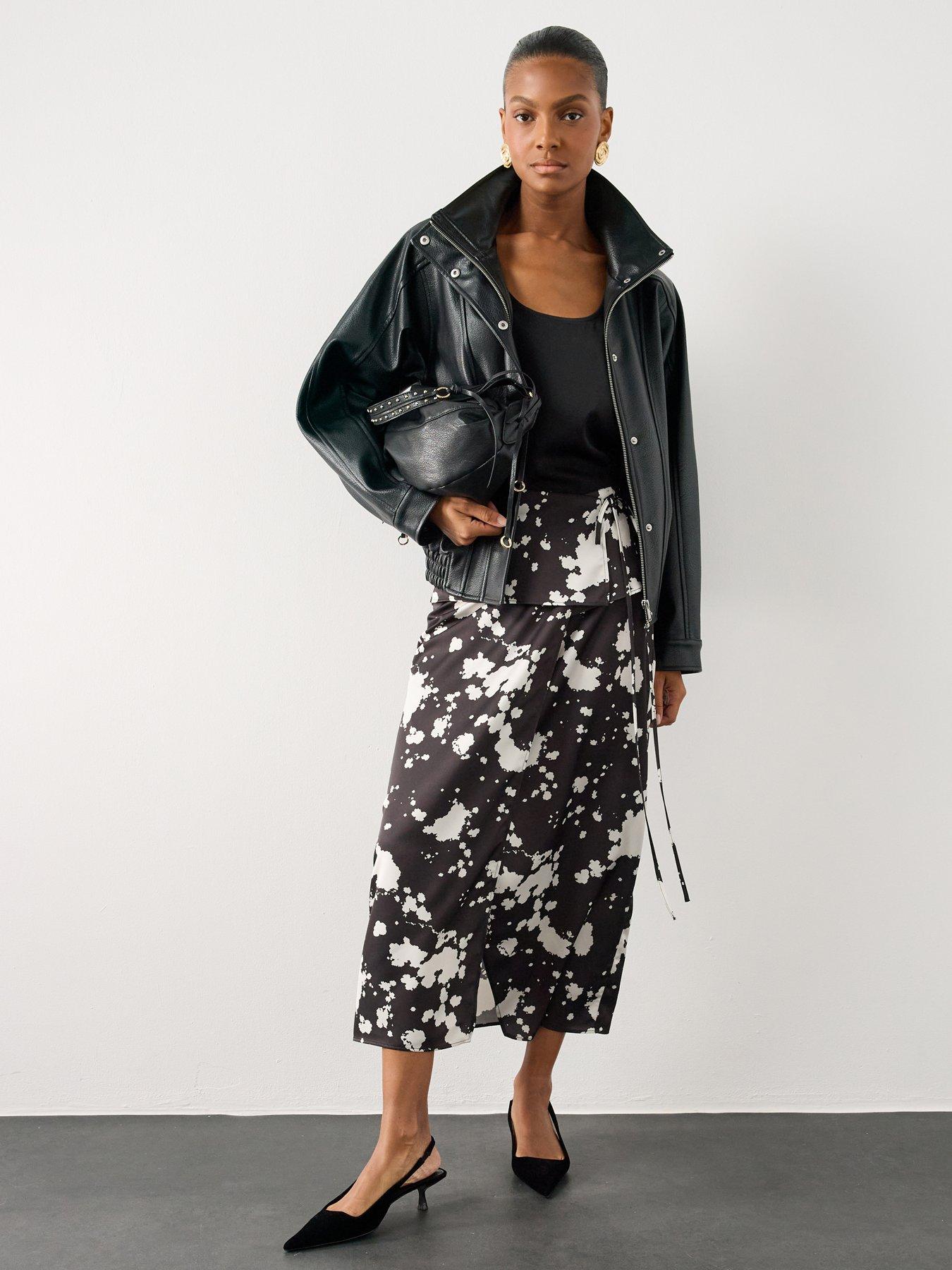 Image 1 of 6 of The Very Collection Animal Print Satin Wrap Midi Skirt